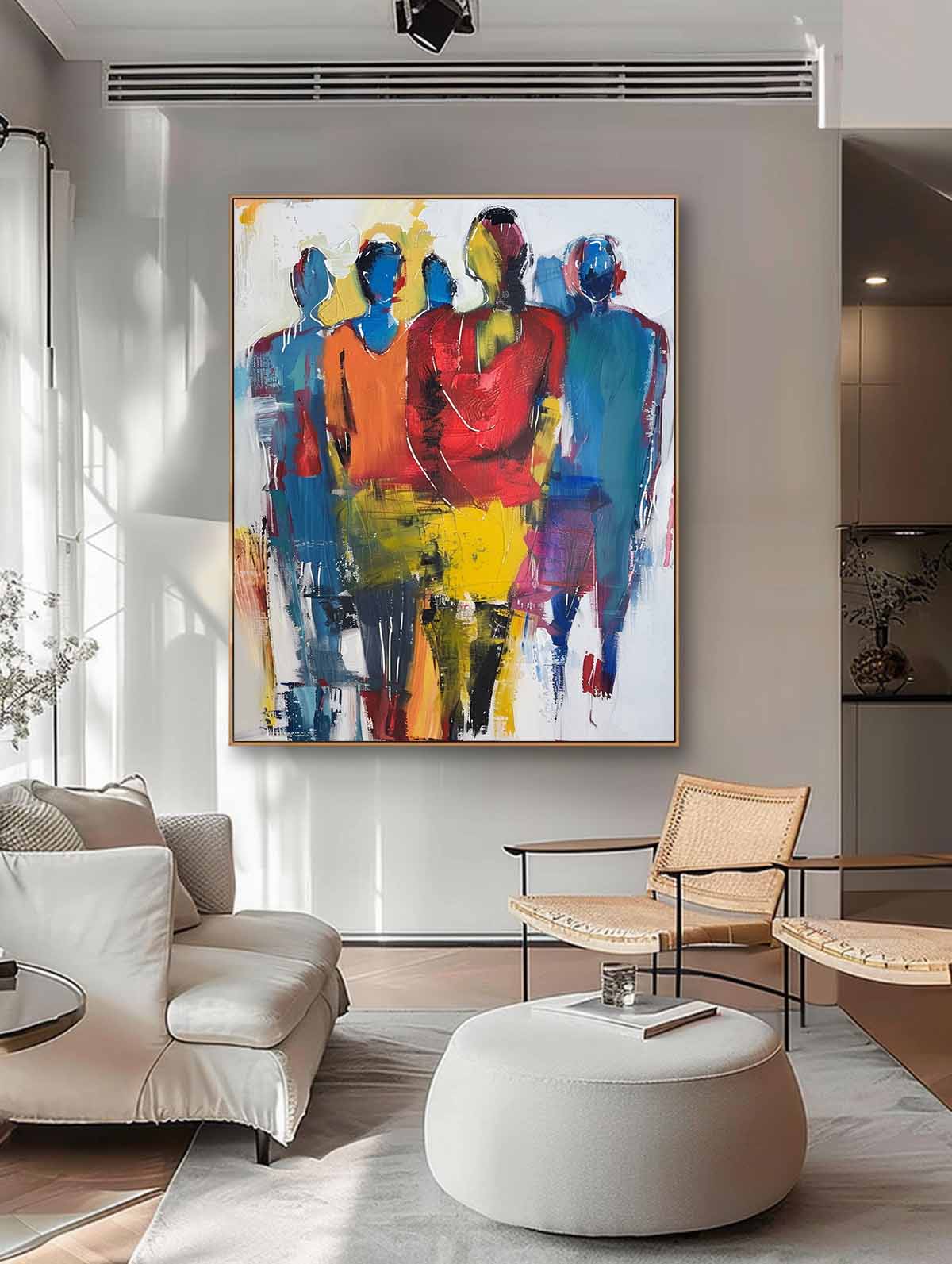 Original Colorful Abstract Wall Art Character Outline Painting Large Human Painting Framed Artwork