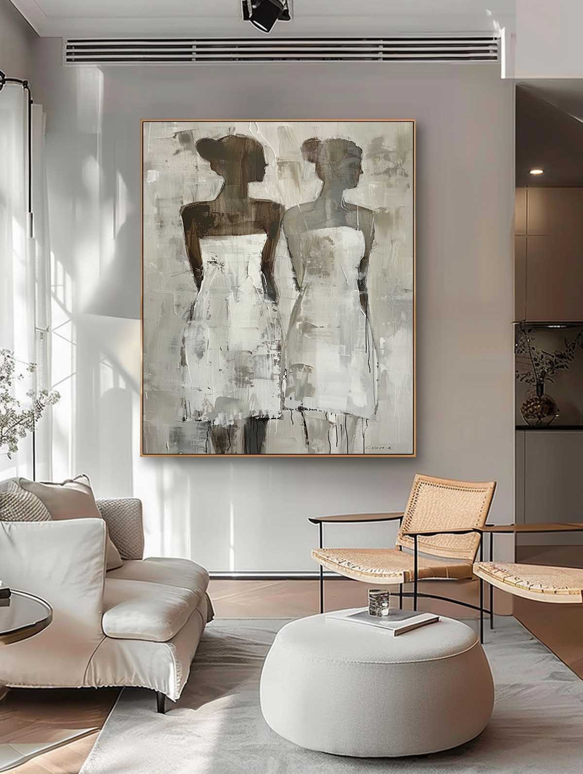 Original Woman Silhouettes Wall Art Large Figure Painting Shadow Abstract Artwork For Living Room