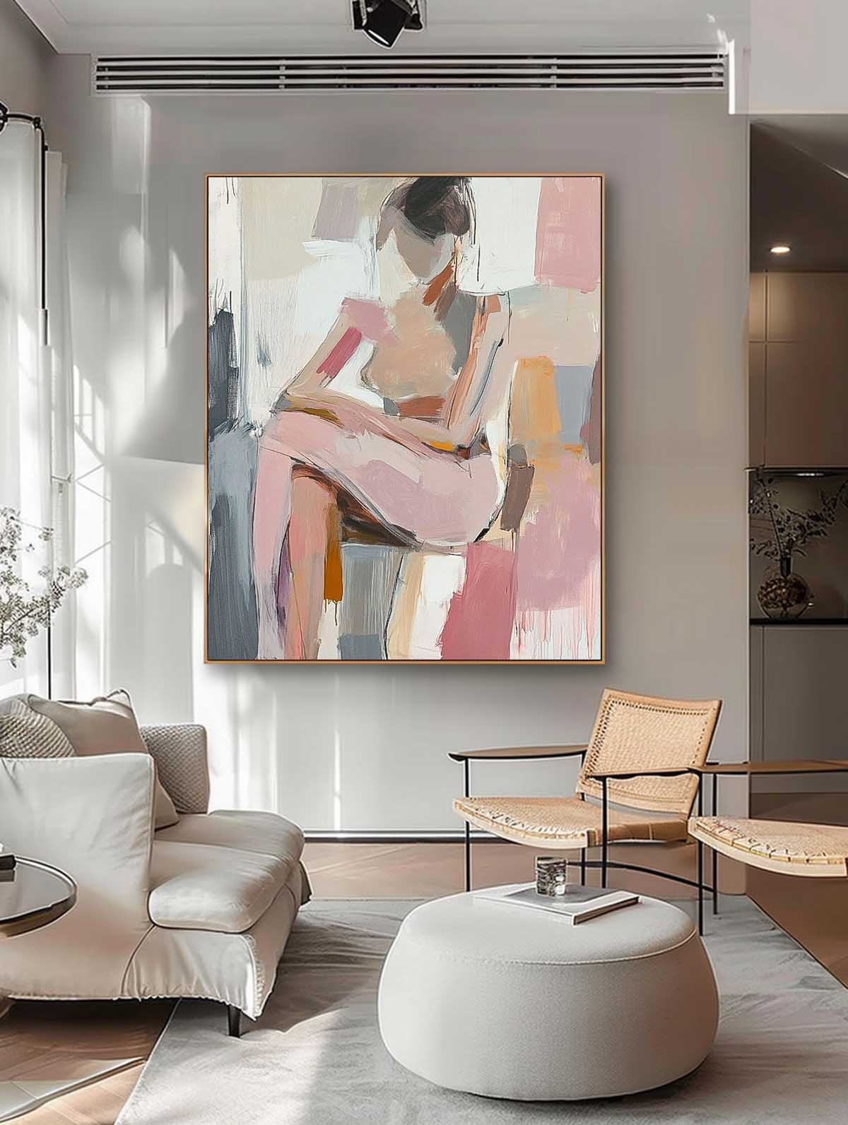 Abstract Doodle Artwork Original Wall Art Framed Large Girl Painting Abstract Lady Painting For Living Room