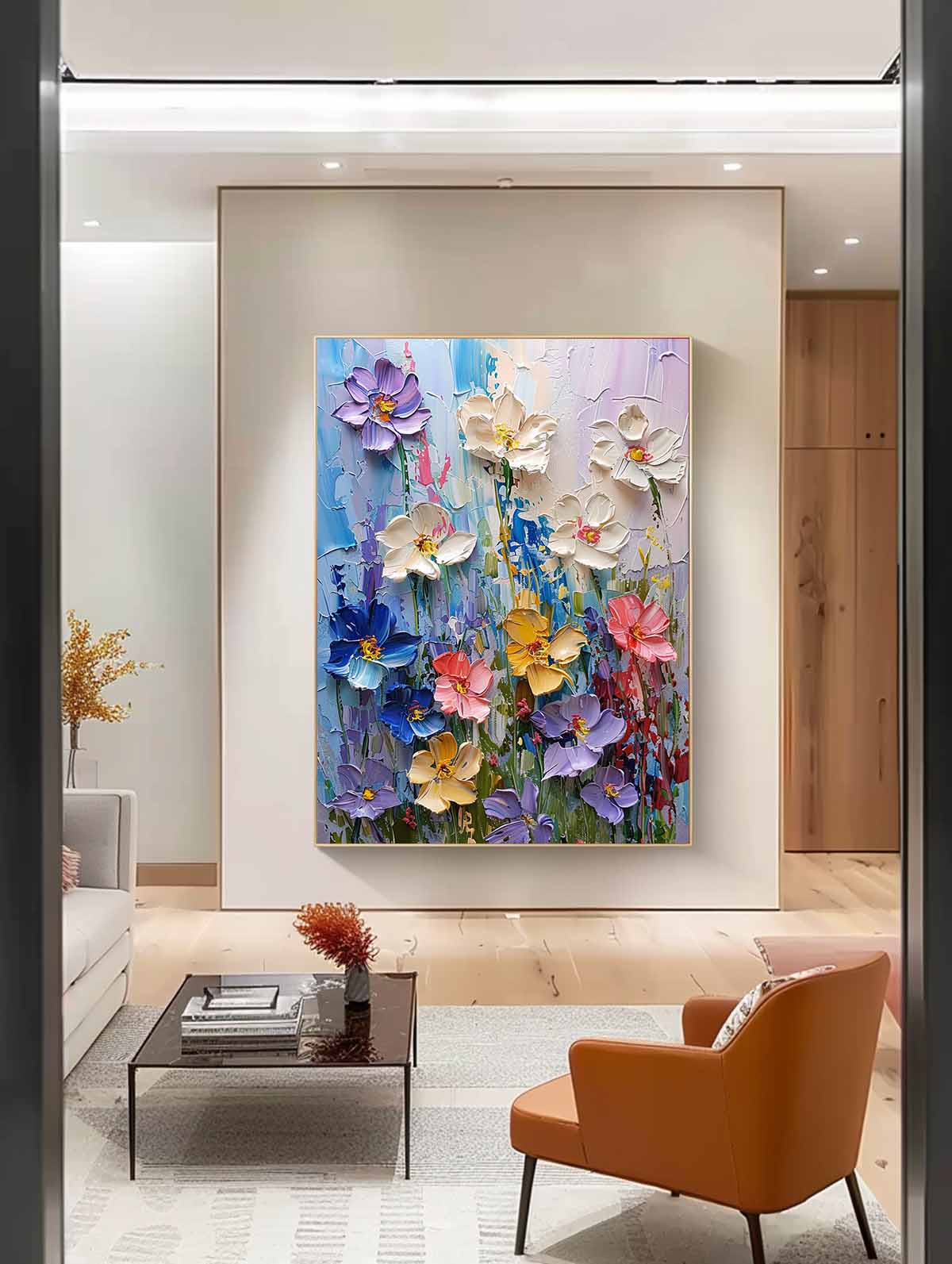 Original Floral Painting Abstract Flower Acrylic Painting On Canvas Large Lovely Textured Art Home Decor