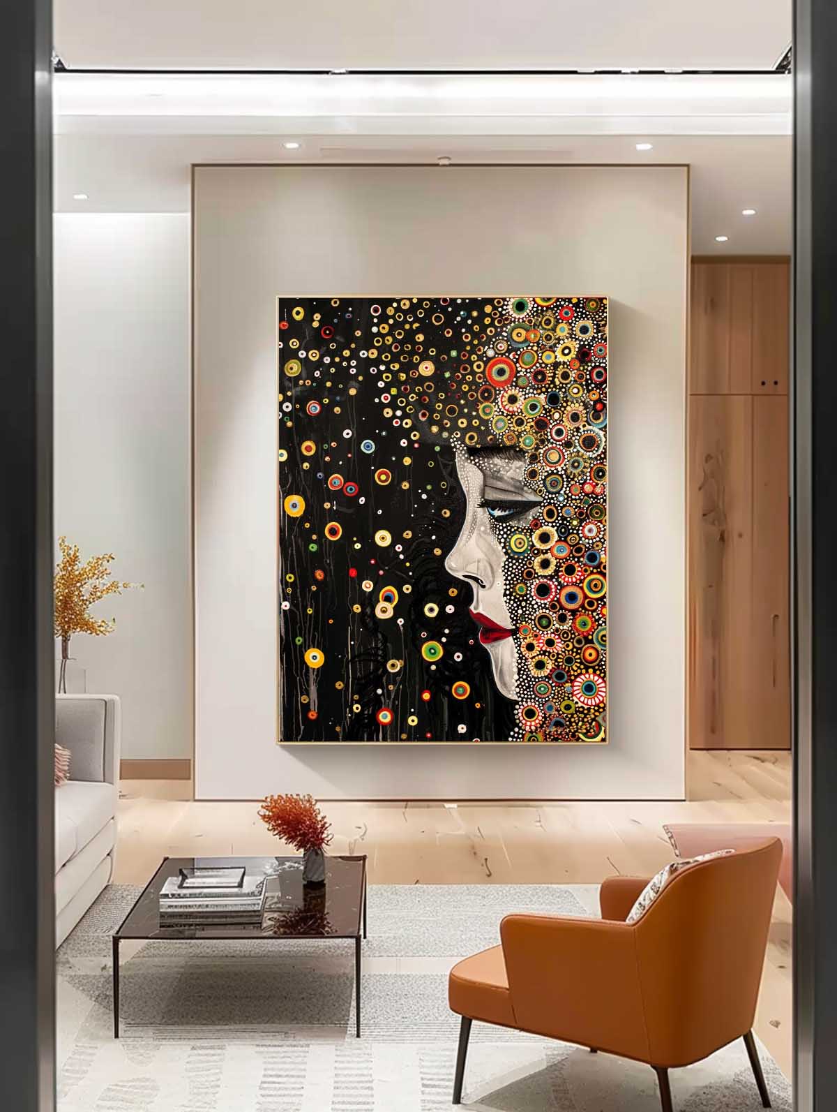 Large Figure Painting Original Gold Women Face Wall Art Minimalism Colorful Abstract Boho Artwork Gift