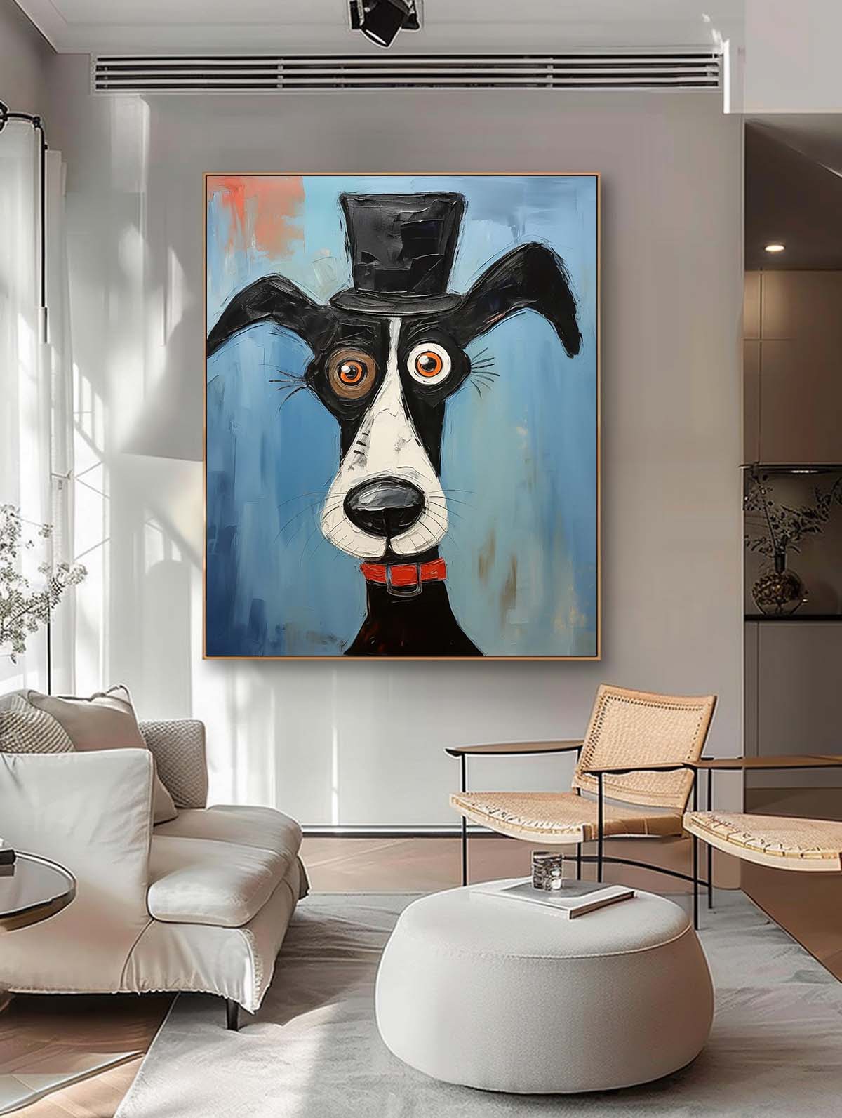 Impressionism Animal Oil Painting Abstract Lovely Dog Acrylic Painting Large Puppy Artwork Home Decor