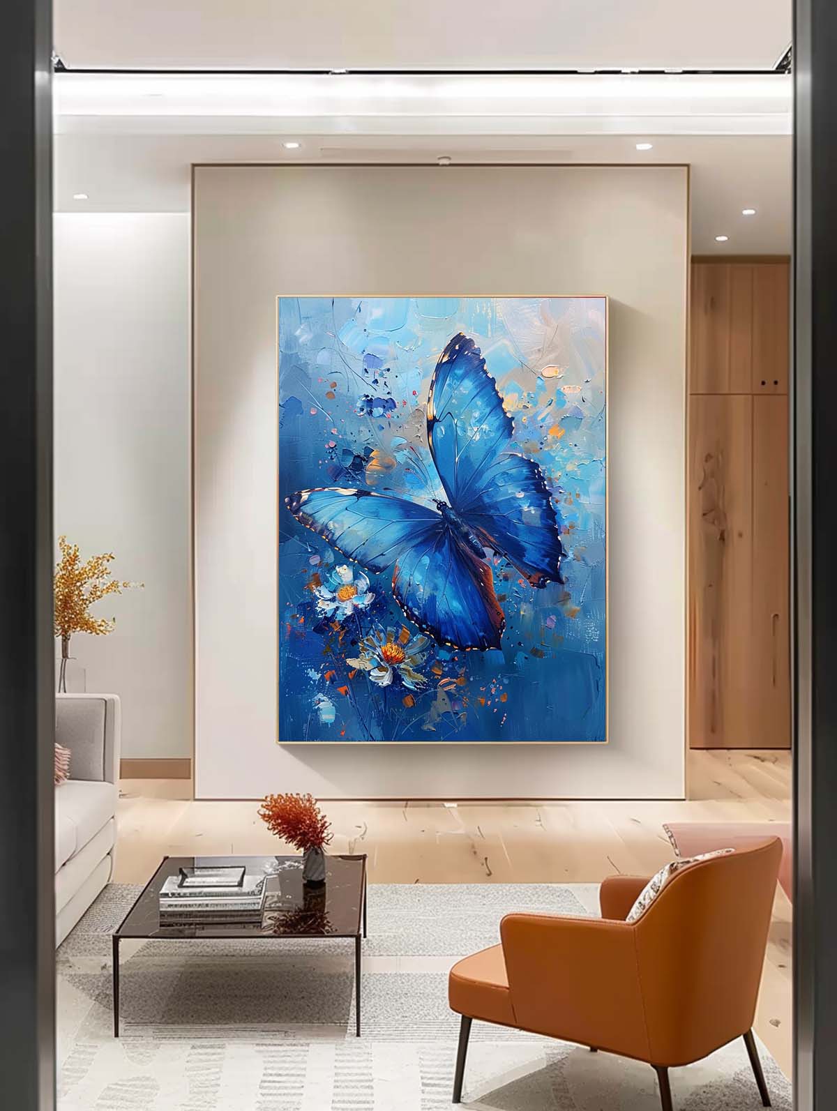 Impressionist Butterfly Wall Art Blue Oil Painting Modern Texture Oil Painting Original Artwork Decor