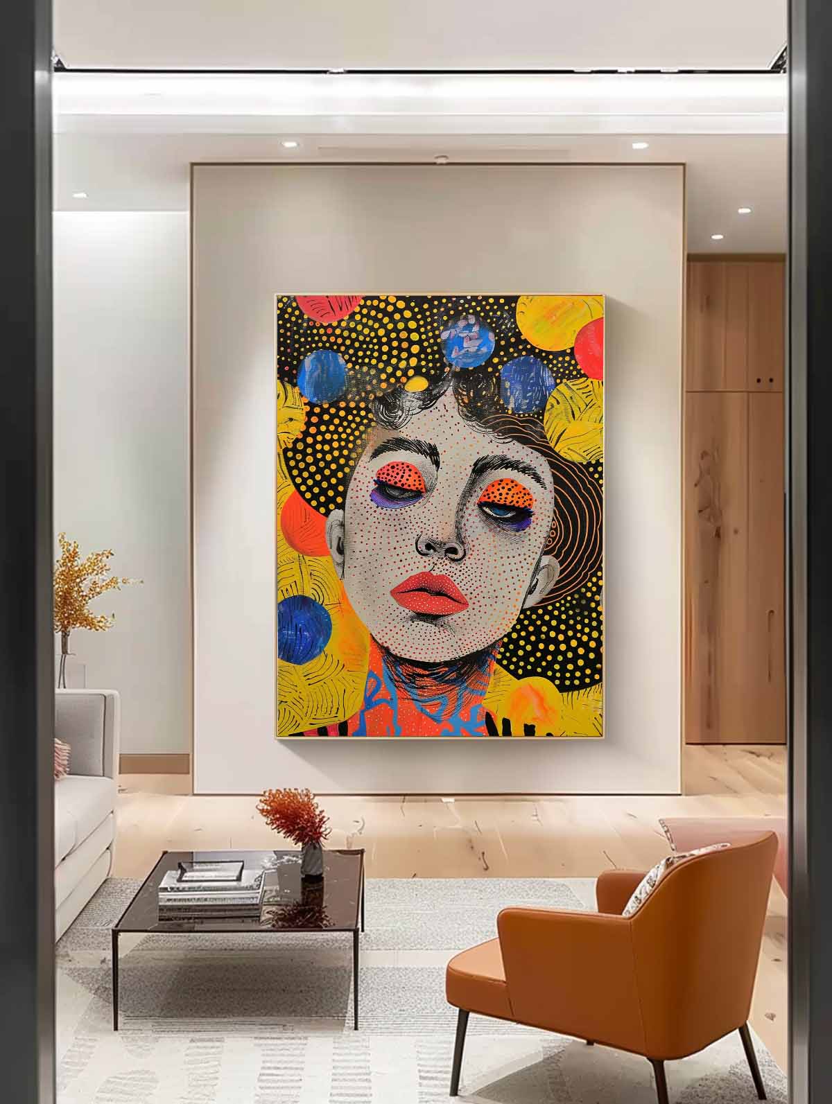 Minimalism Colorful Abstract Boho Artwork Large Figure Painting Original Gold Women Face Wall Art Gift