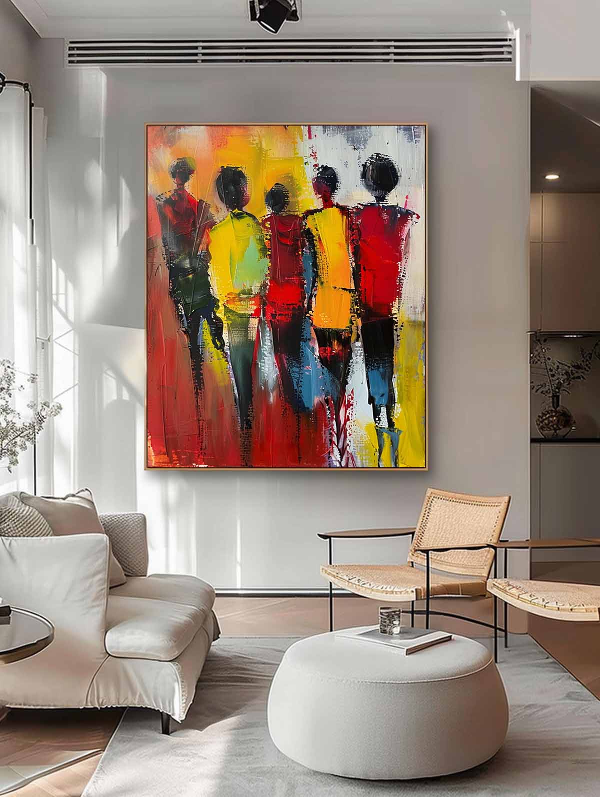 Bright Colors Character Outline Painting Original Abstract Wall Art Large Human Painting Framed Artwork