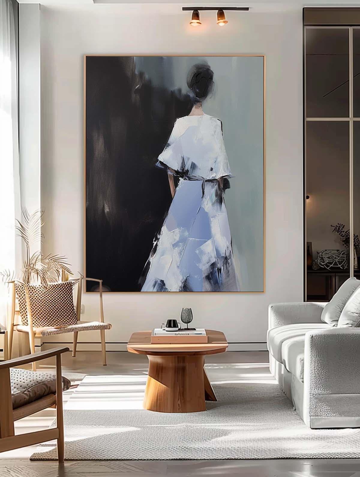 Contour Acrylic Painting Original Abstract Woman's Back Wall Art Minimalism Character Outline Painting Framed