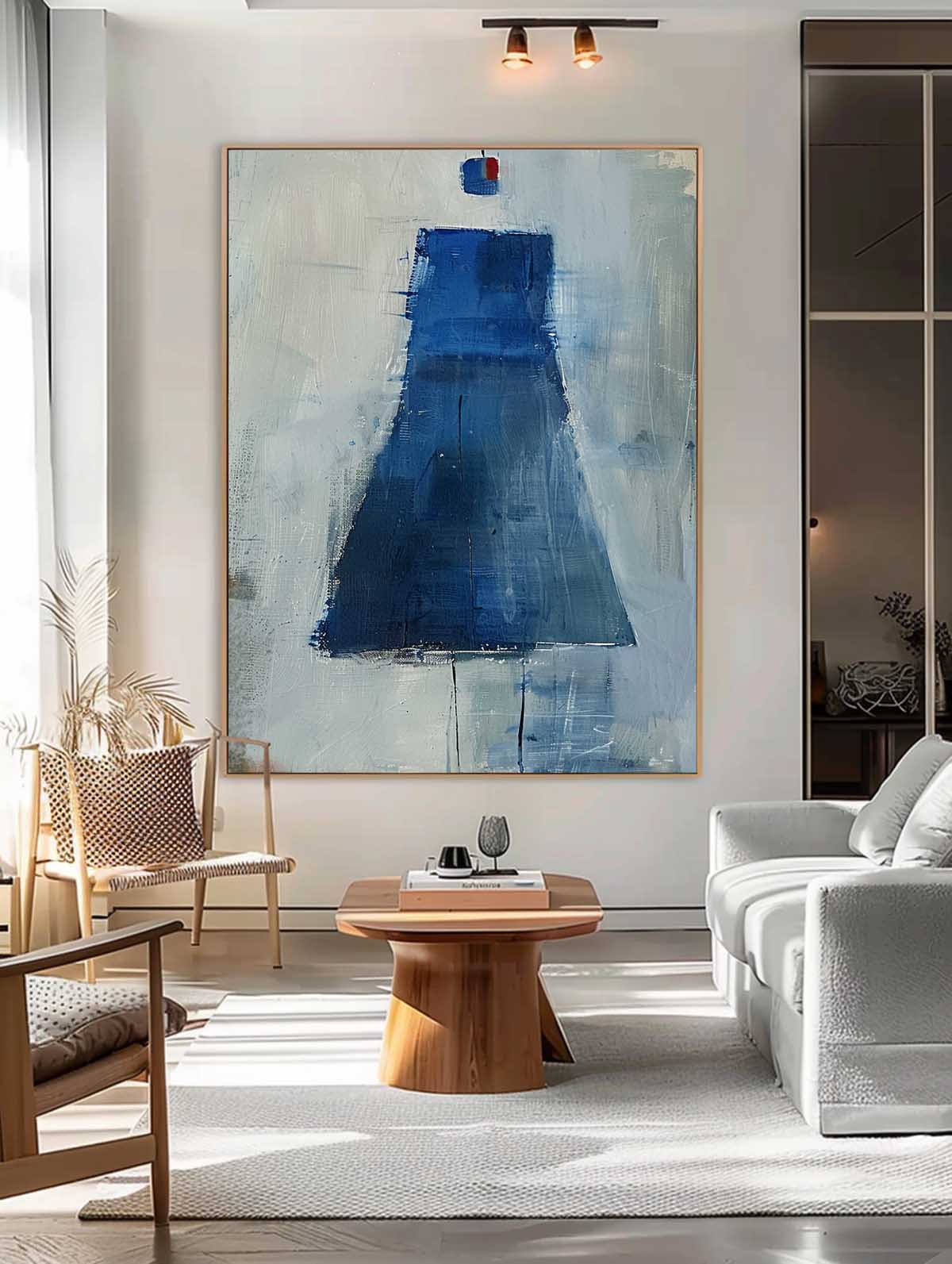Original Minimalist Artwork Abstract Aesthetic Canvas Oil Painting Large Vintage Blue Skirt Wall Art