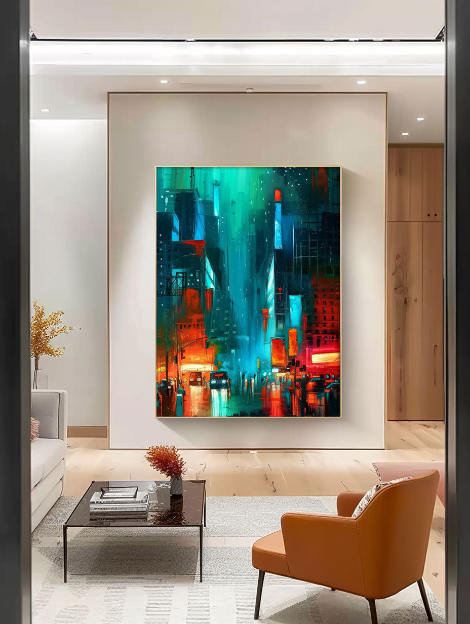 Big Wall Art Original Modern Cityscape Oil Painting On Canvas Abstract Urban Scene Art Home Decor