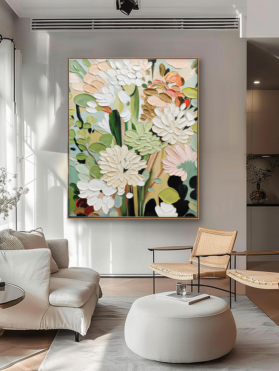 Abstract Flower Acrylic Painting 3D Floral Painting Framed Large Flower Wall Art Textured Floral Painting
