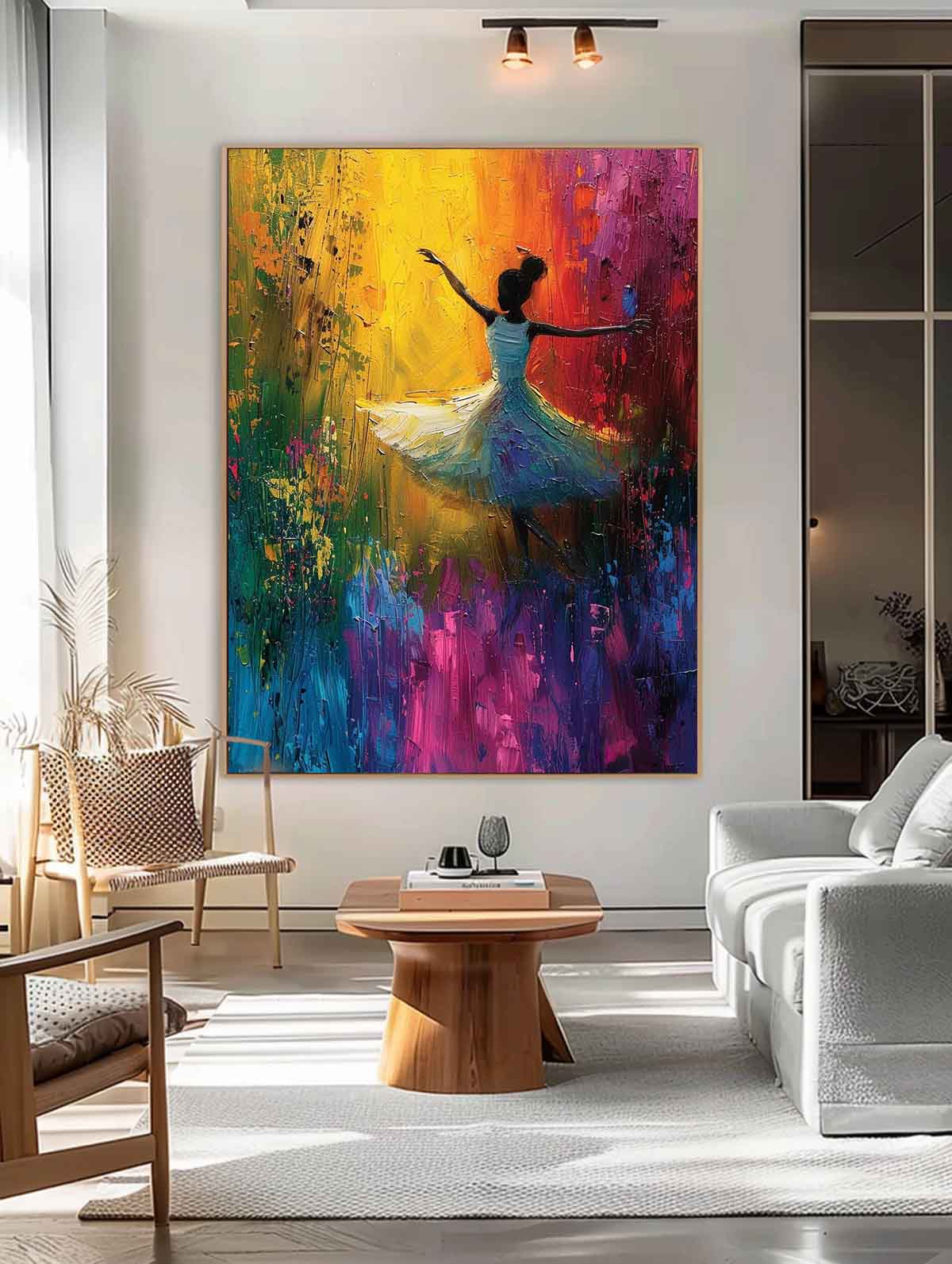Original Modern Ballet Girl Wall Art Colorful Artwork Big Multicolor Gorgeous Girl Daning Painting Framed