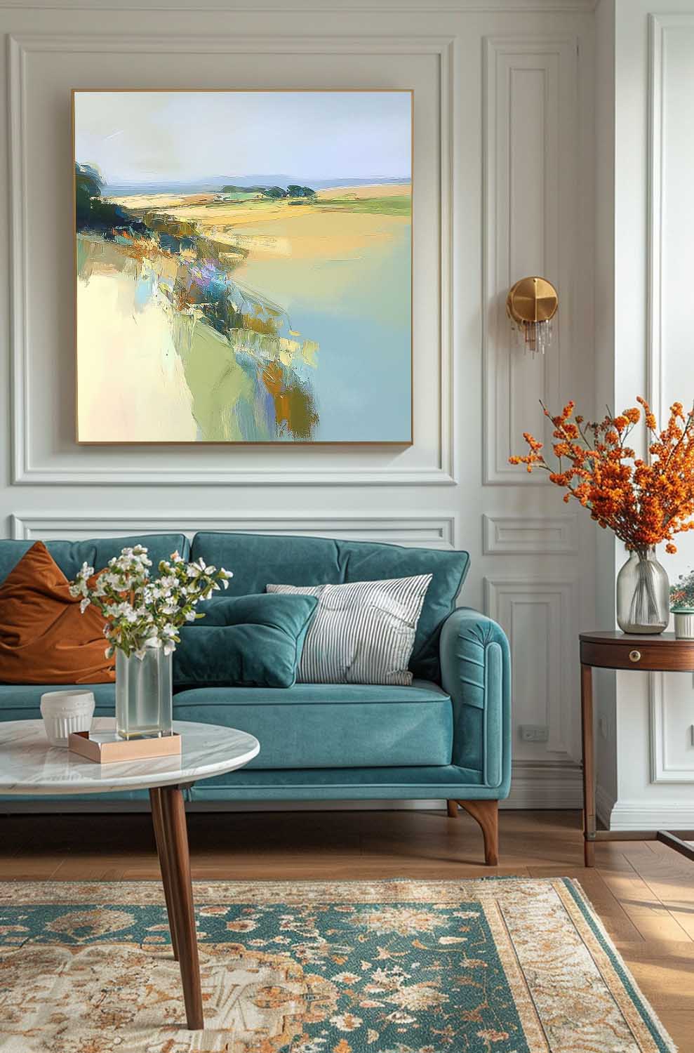 Abstract Landscape Scraper painting Large Abstract Texture Canvas Wall Art Modern Green Minimalist Painting