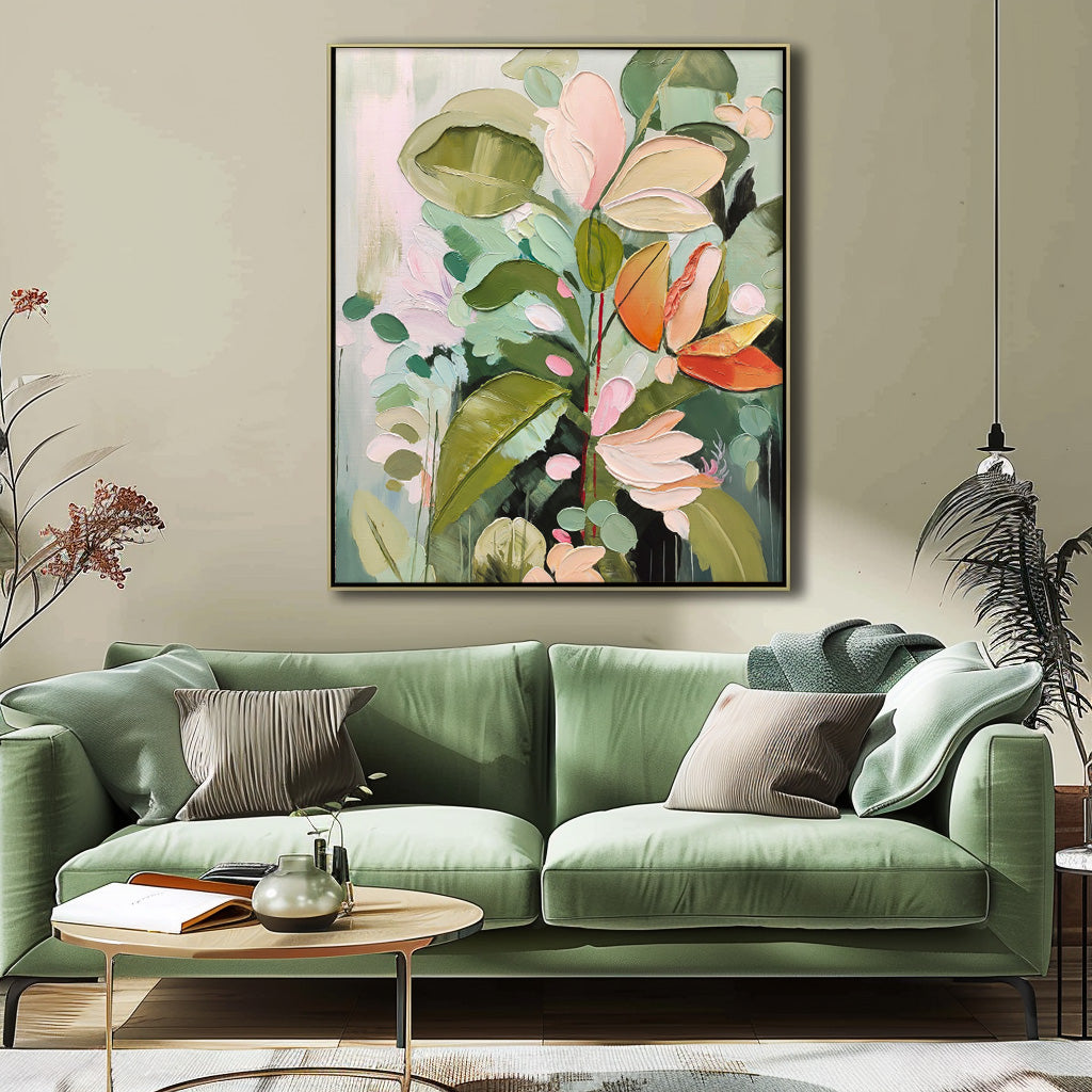 Beautiful Green Flower Painting Acrylic Textured Floral Art Impressionist Flower Paintings For Living Room
