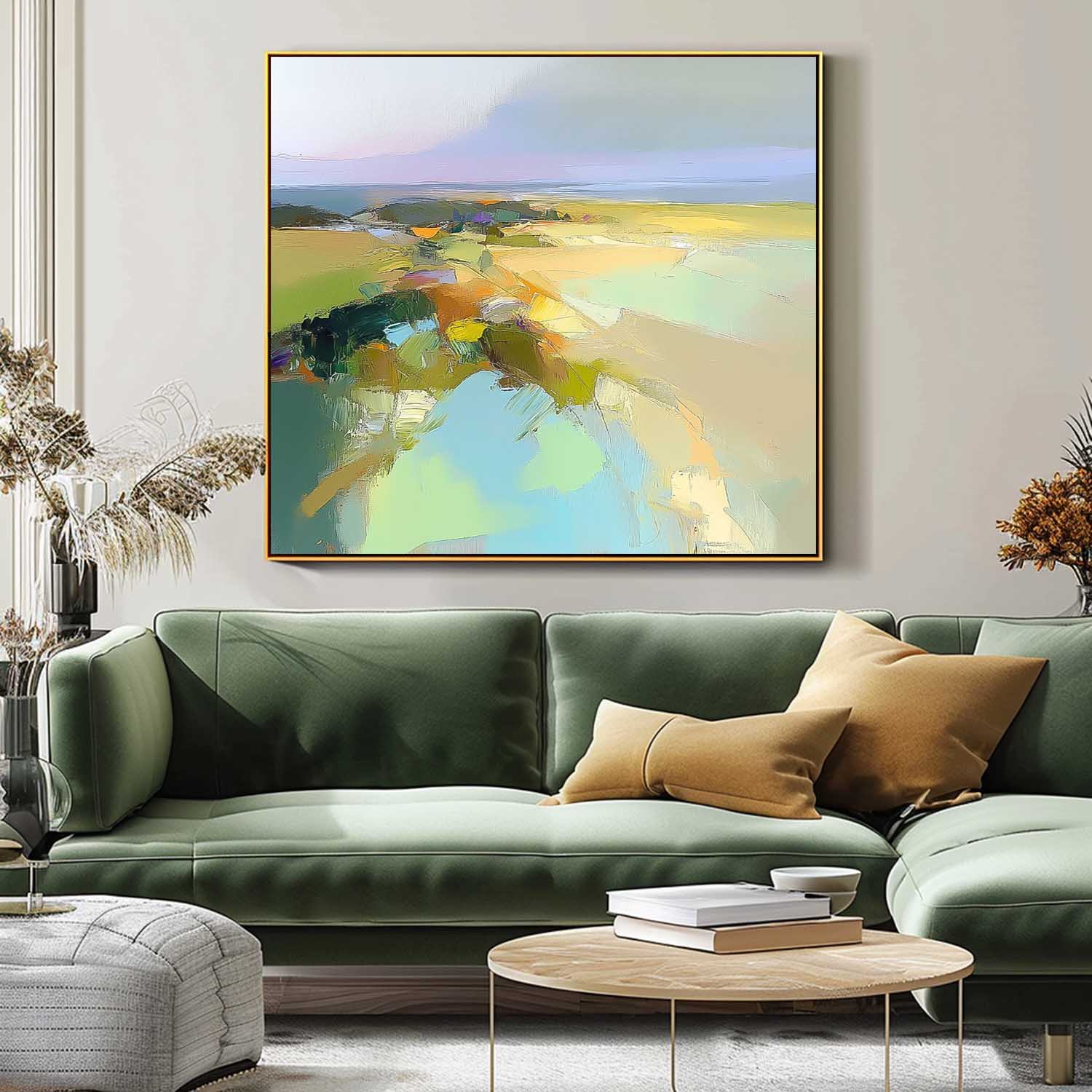 Abstract Texture Canvas Wall Art Abstract Landscape Scraper painting Large Modern Green Minimalist Painting