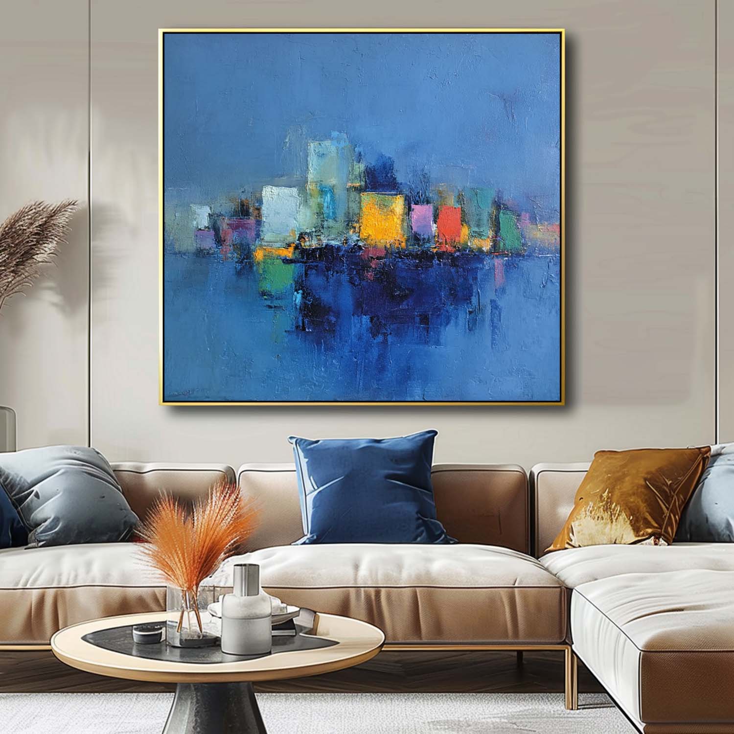 Modern Colorful Abstract Urban Oil Painting Large Acrylic painting Original Architecture Wall Art Home Decor