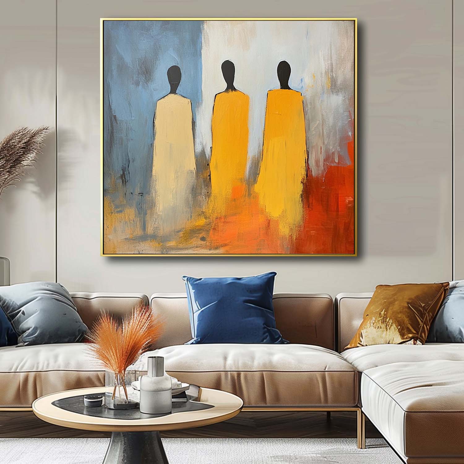 Modern Minimal Abstract Oil Painting Contemporary Gallery Wall Art Figure View Of Back Home Decor