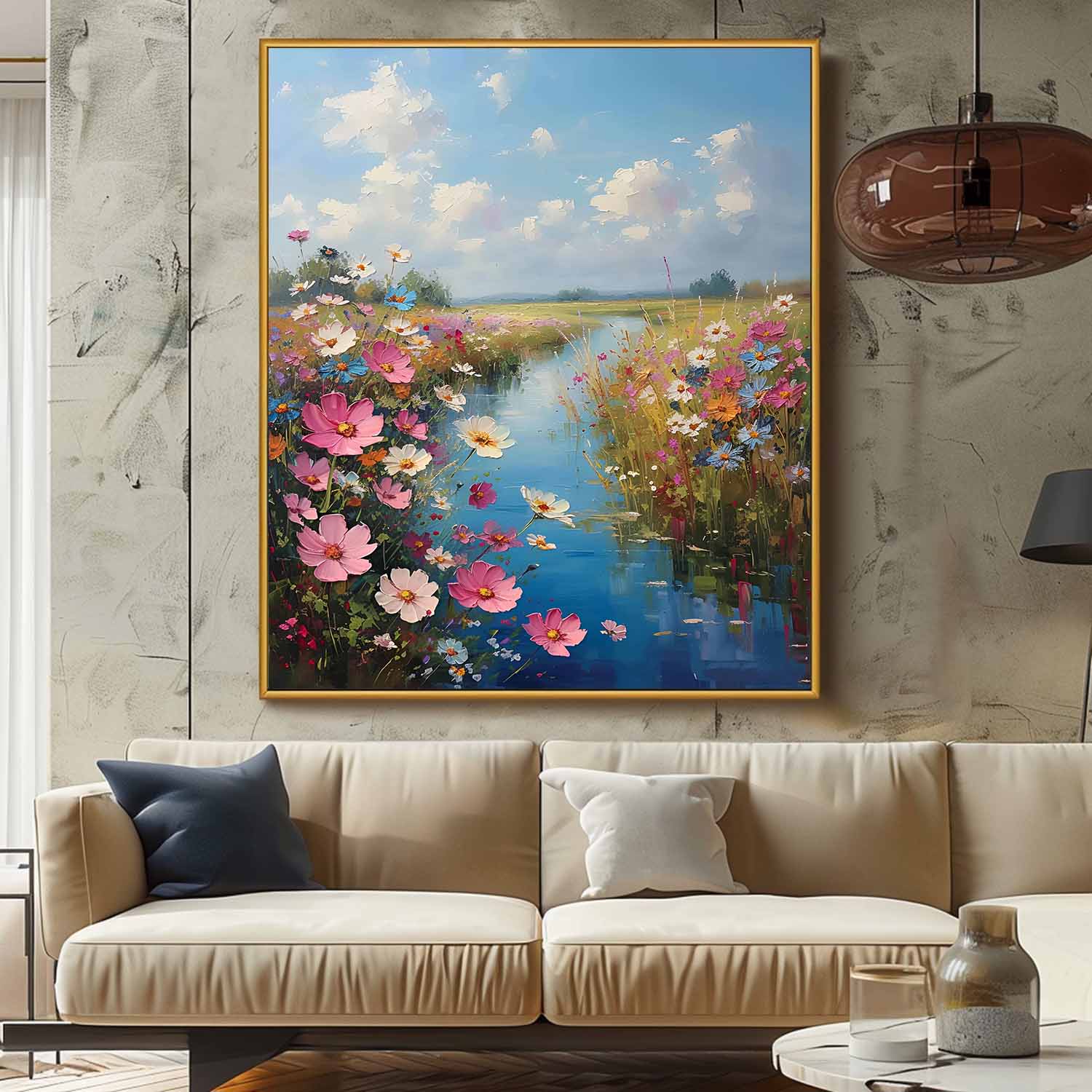 Abstract Riverside Scenery Wall Art Acrylic Painting Large Landscape Oil Painting On Canvas Home Decor