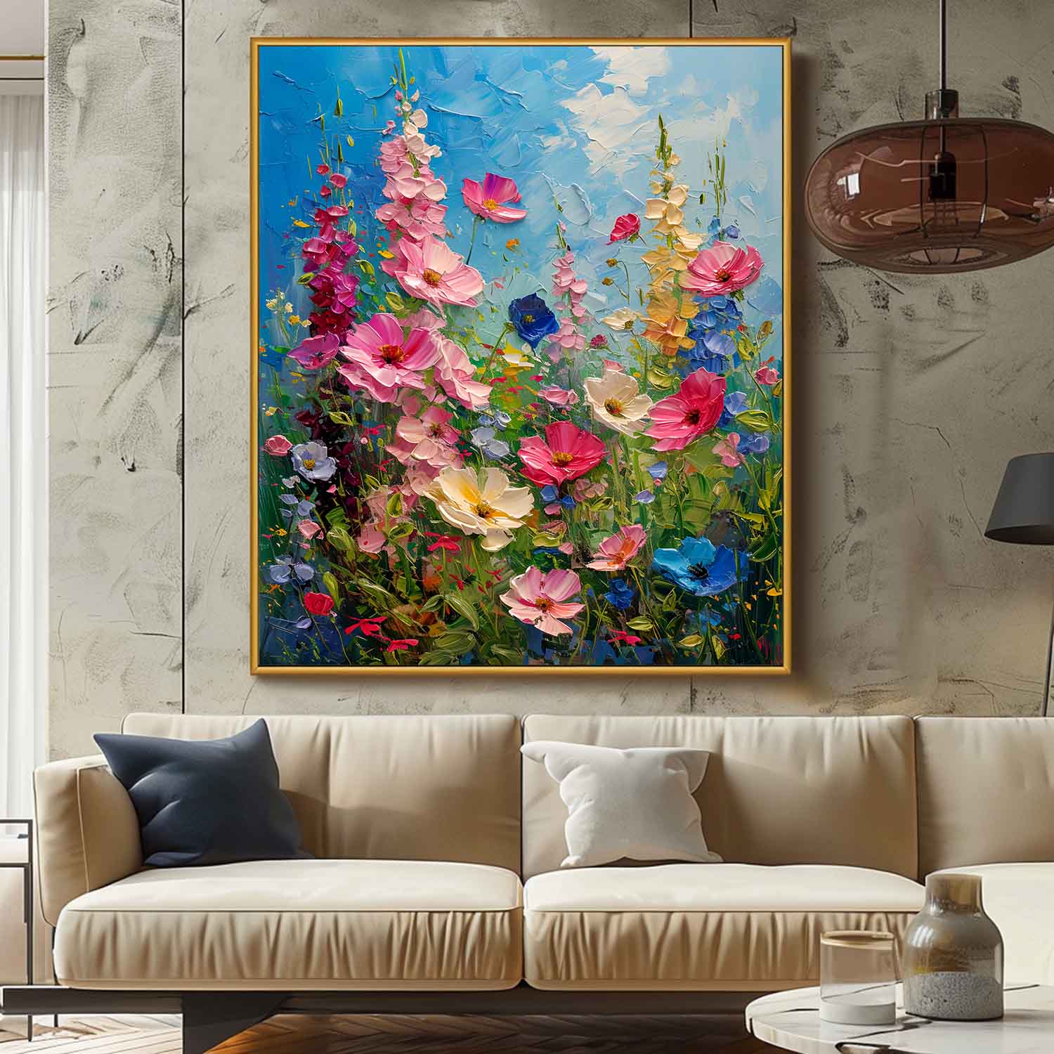 Colorful Flowers Acrylic Painting Canvas Large Textured Art Original Floral Painting For Living Room