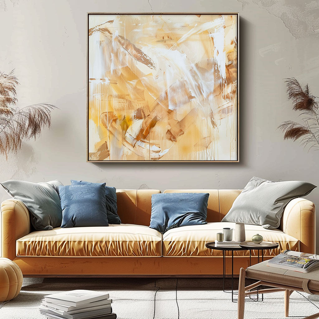 Bright Yellow Oil Painting Square Texture Abstract Acrylic Painting On Canvas Oversize Wall Art Home Decor