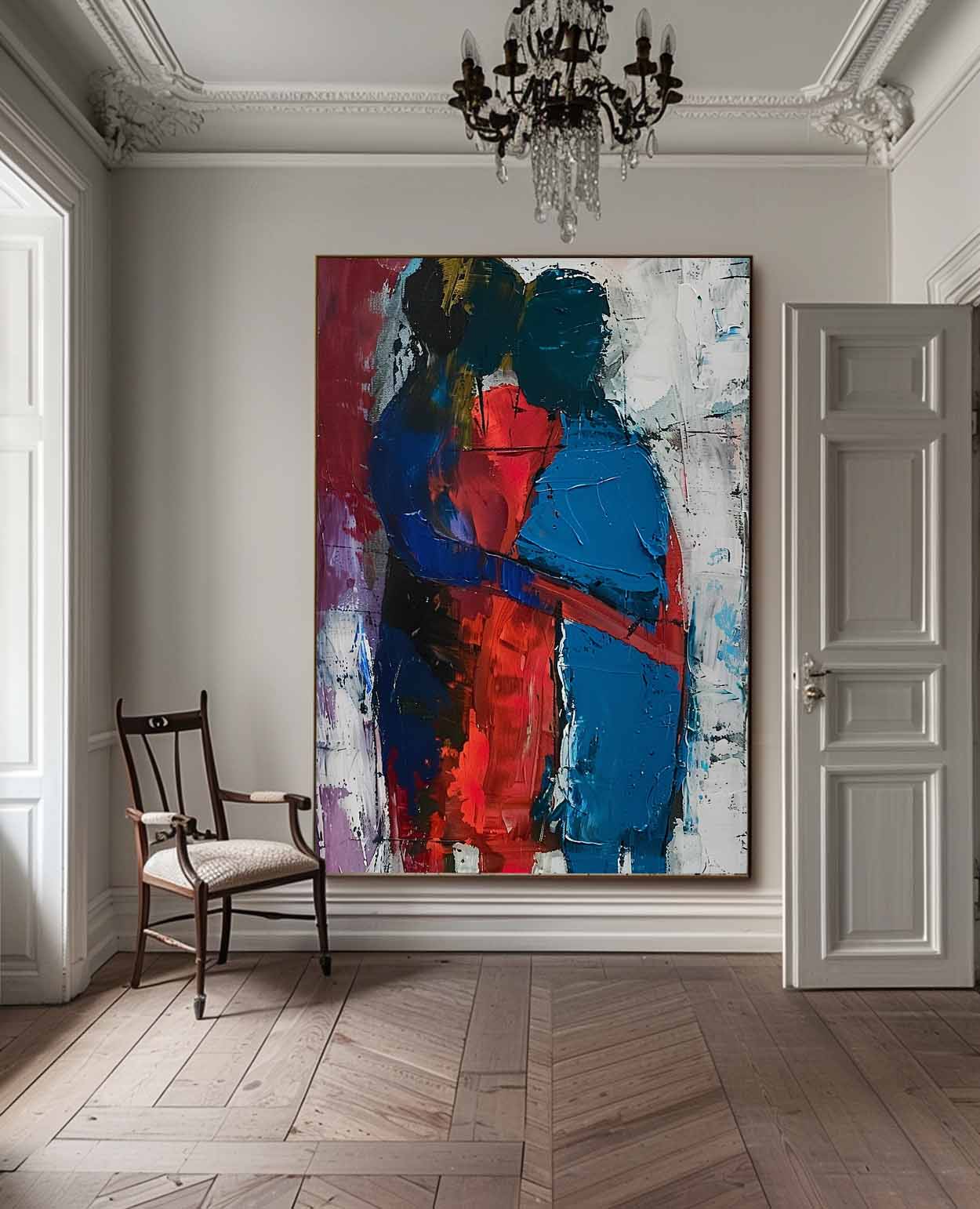 Original Abstract Embrace Wall Art Character Outline Painting Big Human Painting Framed Dark Series Artwork