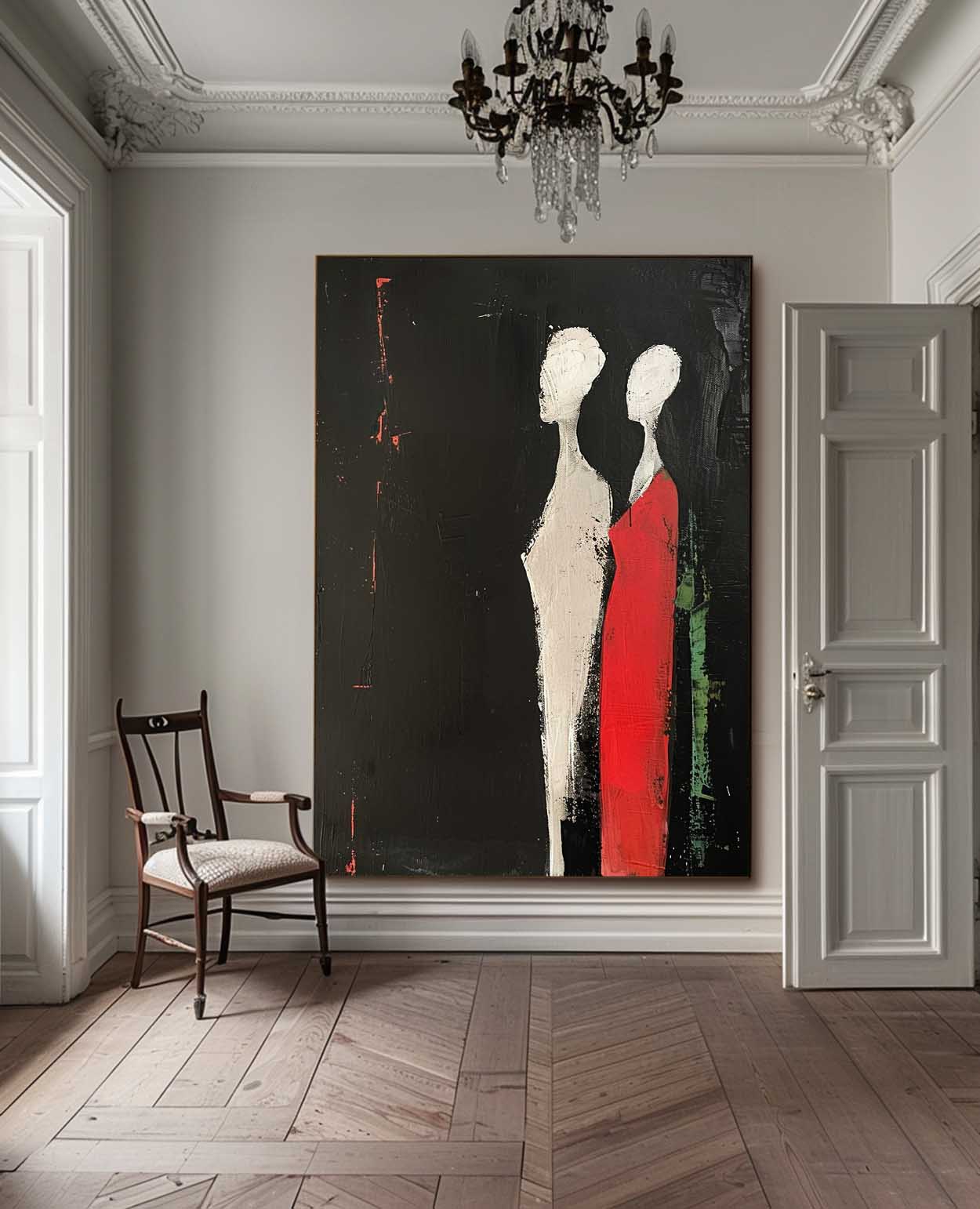 Dark Color Large Figure Painting Original Wall Art Abstract Artwork Minimalist Character Silhouette Home Decor