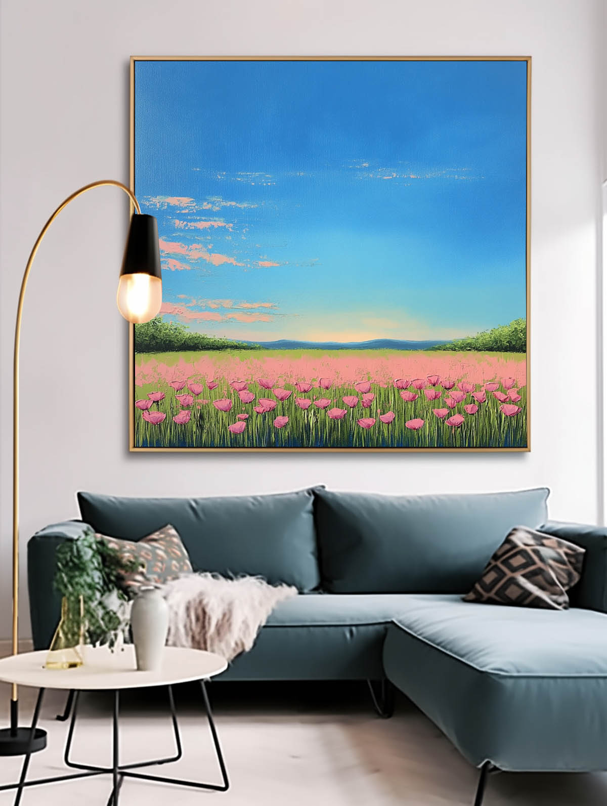 Muted Country Field Wall Art Wildflower Field Scenery Oil Painting Landscape painting Nature Artwork
