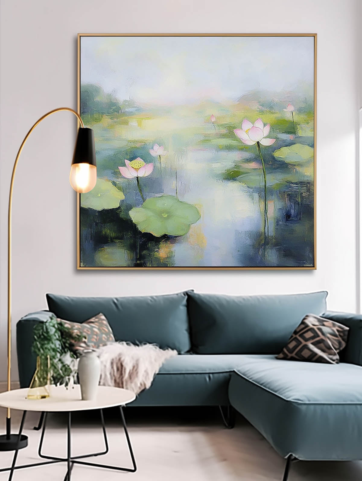 Original Abstract Lotus Artwork Large Handmade Wall Art Floral Texture Canvas Painting For Living Room