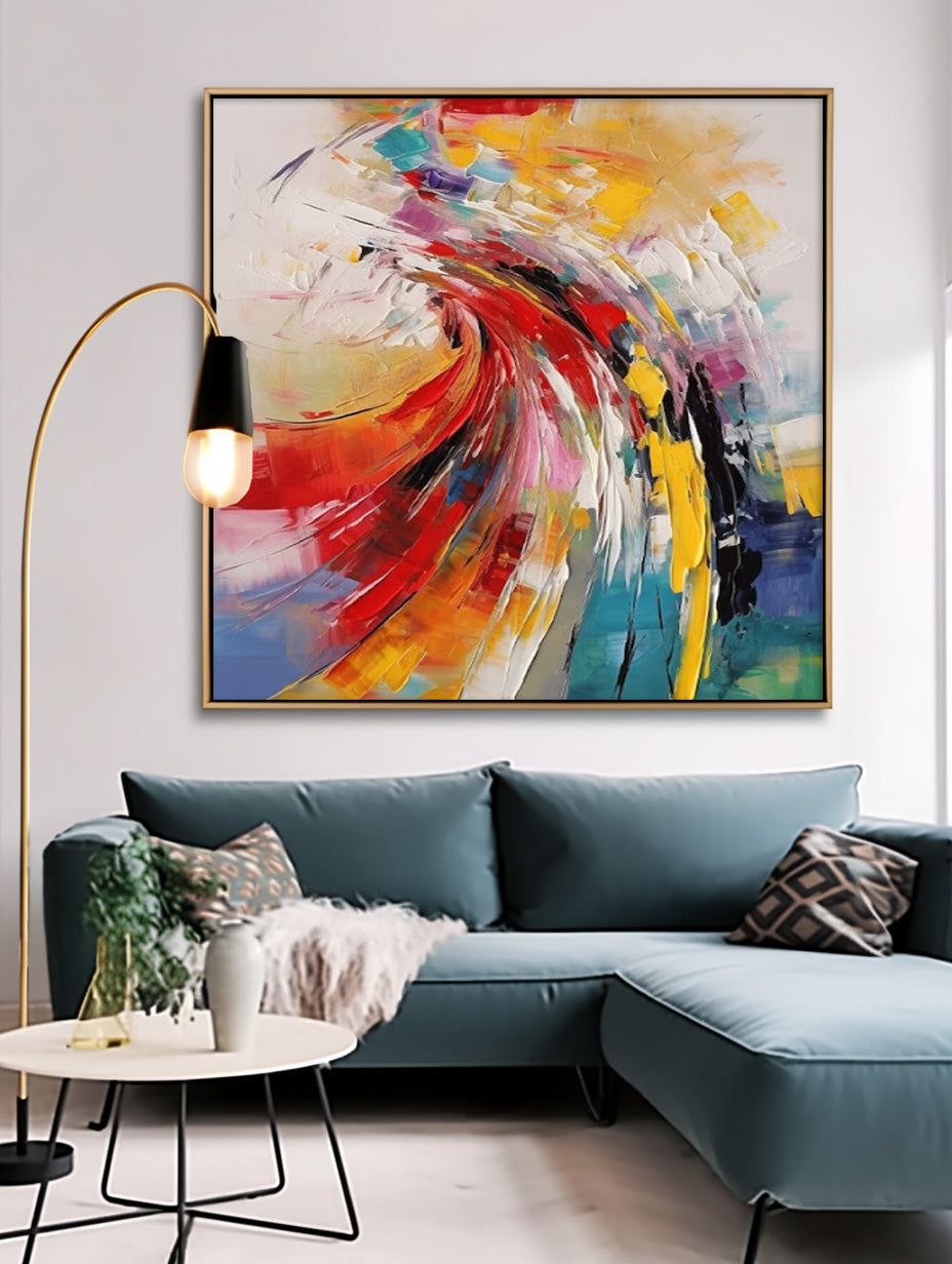 Large Square Texture Colorful Abstract Wall Art Framed Bright Modern Abstract Canvas Painting For Living Room