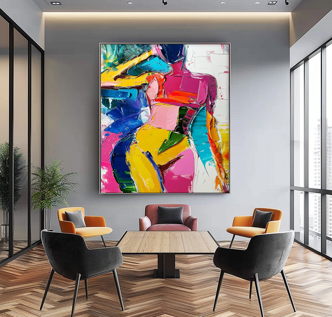 Abstract Colorful Body Oil Painting On Canvas Original Texture Sexy Girl Wall Art Modern Artwork