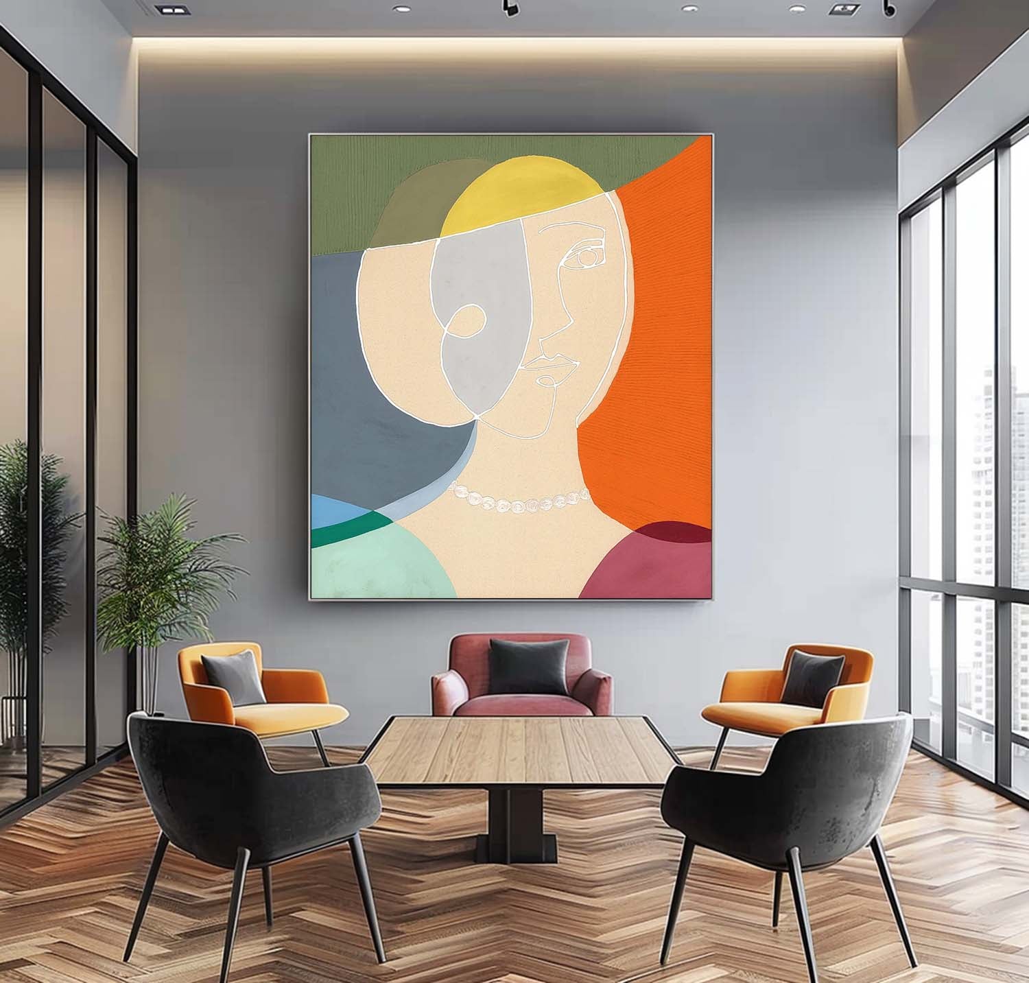 Original Nordic Style Wall Art Minimalism Colorful Abstract Line Artwork Large Figure Painting Gift