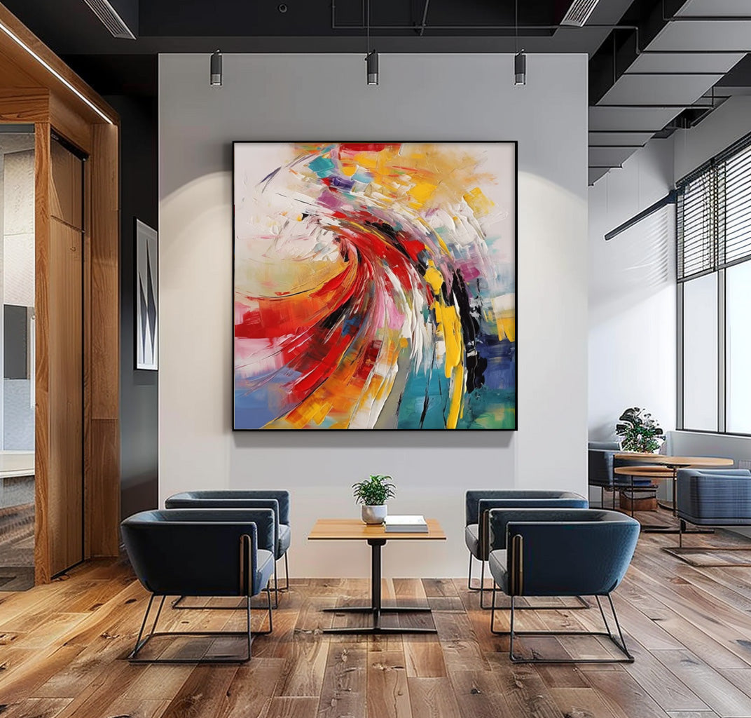 Large Square Texture Colorful Abstract Wall Art Framed Bright Modern Abstract Canvas Painting For Living Room