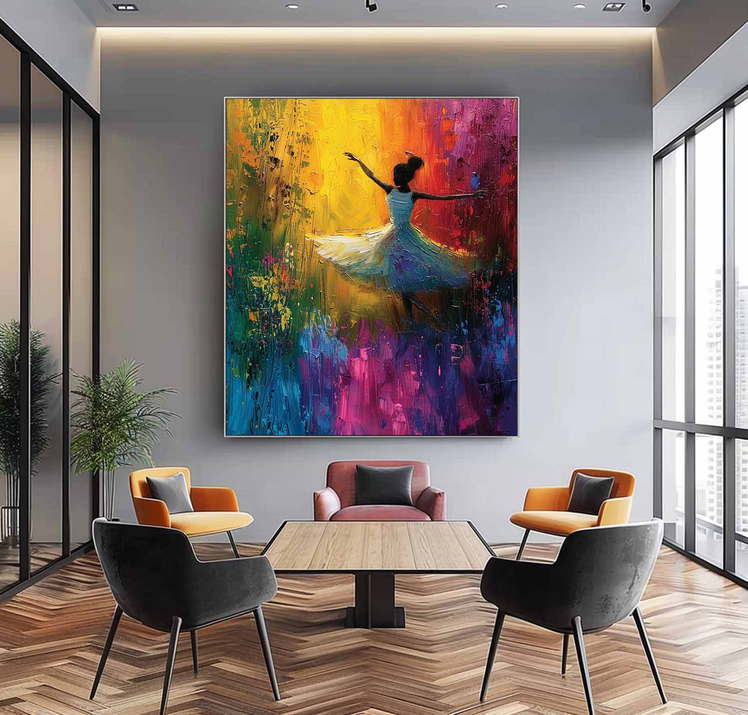 Original Modern Ballet Girl Wall Art Colorful Artwork Big Multicolor Gorgeous Girl Daning Painting Framed