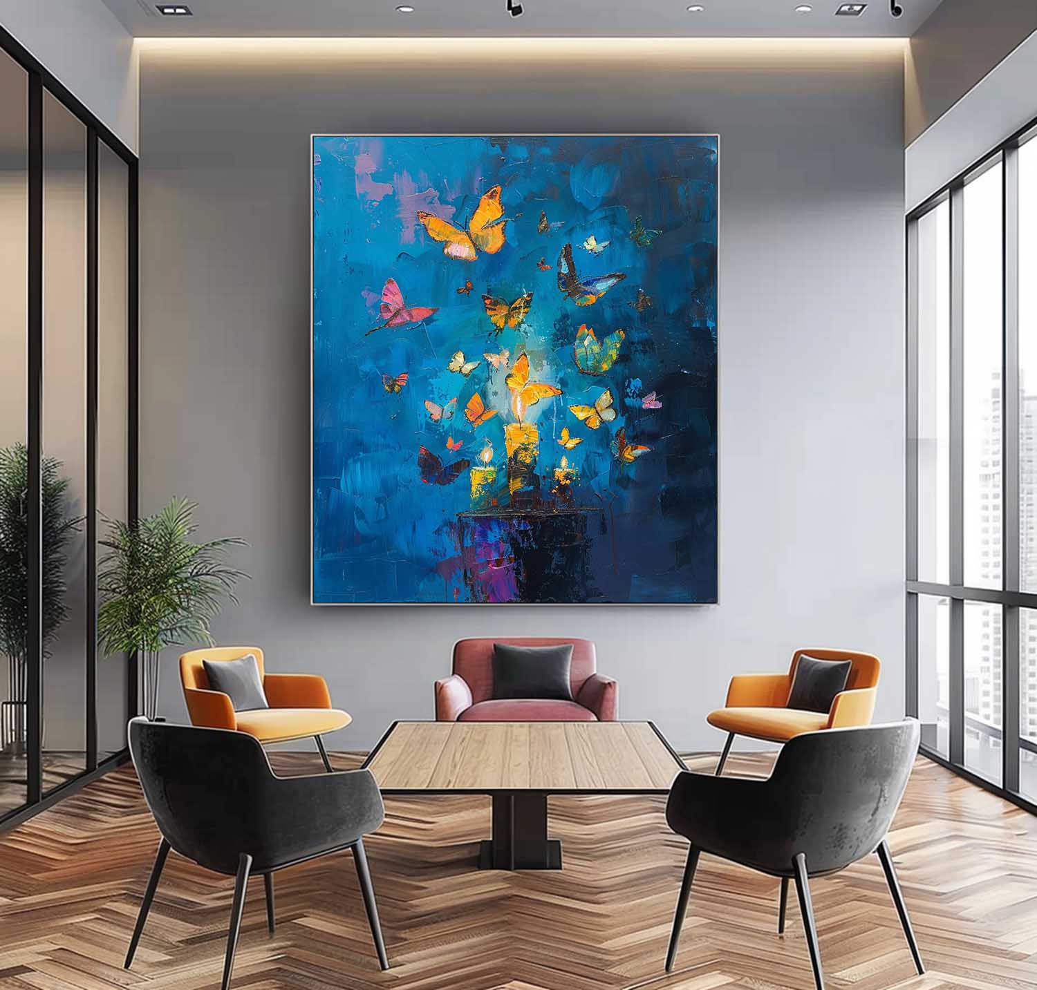 Original Artwork Abstract Still Life Painting Butterfly By Candlelight Acrylic Painting On Canvas For Living Room