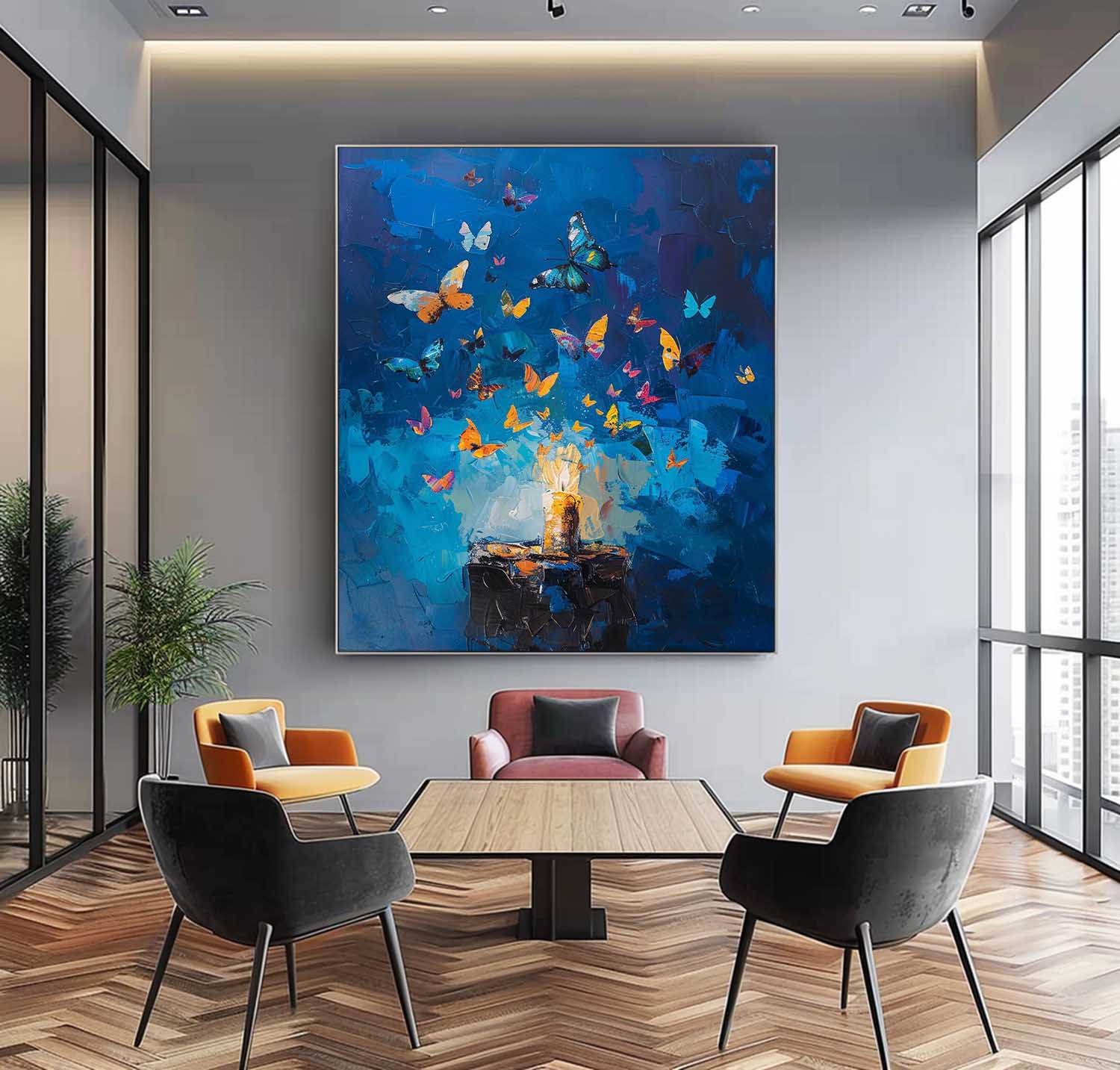 Original Artwork Abstract Still Life Painting Butterfly By Candlelight Acrylic Painting On Canvas Framed