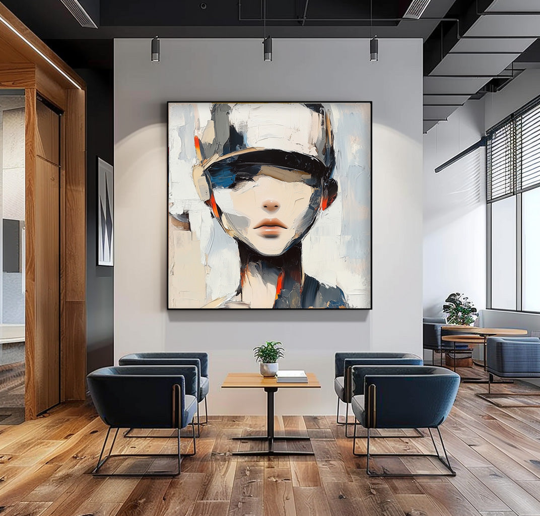 Original Abstract Woman painting Portrait Texture Minimalism Girl Portrait Woman Faceless Painting