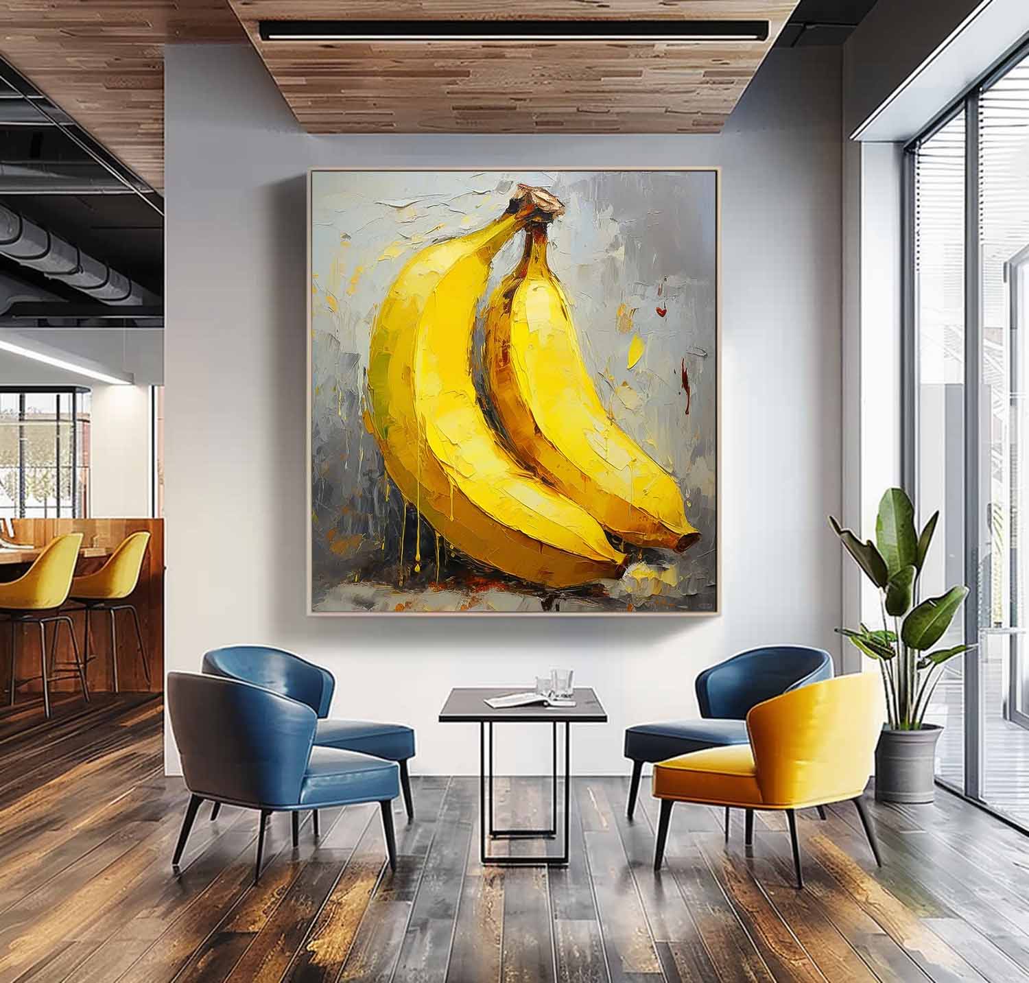 Abstract Still Life Painting On Canvas Large Banana Original Artwork Color Fruit Acrylic Painting Gift