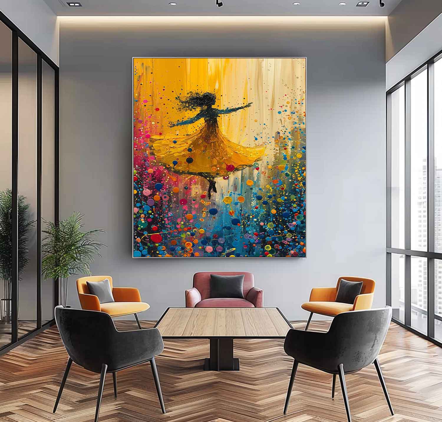 Gorgeous Original Modern Ballet Girl Wall Art Colorful Artwork Big Multicolor Girl Daning Painting Framed
