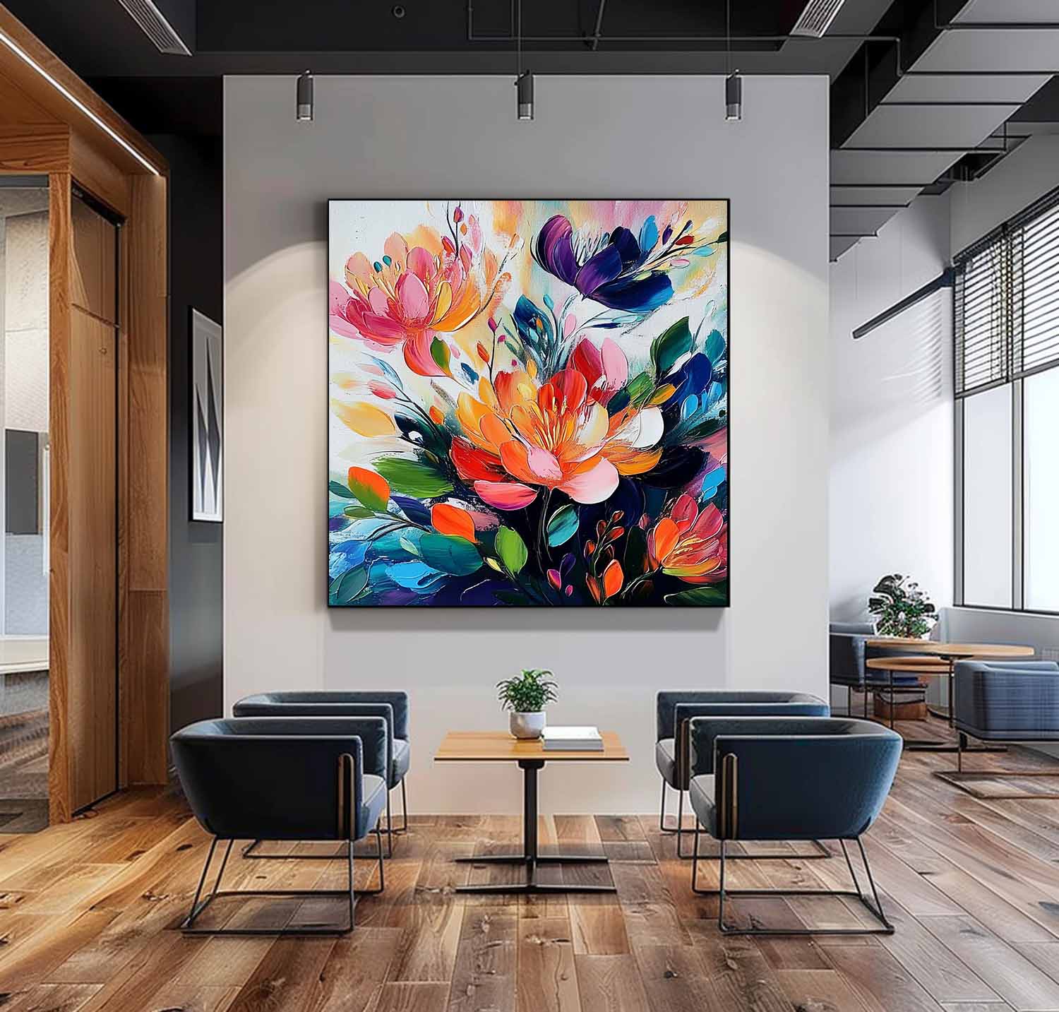 Original Beautifu Art Color Large Textured Flower Painting Framed Modern Floral Wall Art Home Decor
