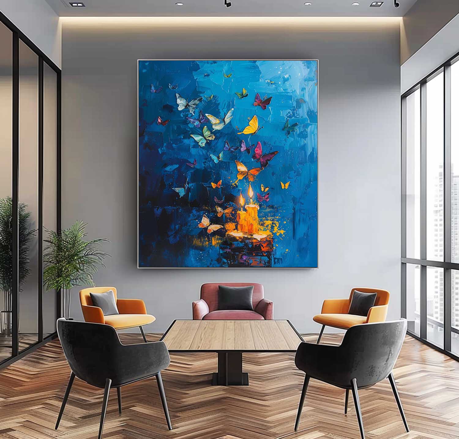 Original Artwork Abstract Still Life Painting Butterfly By Candlelight Acrylic Painting On Canvas Home Decor