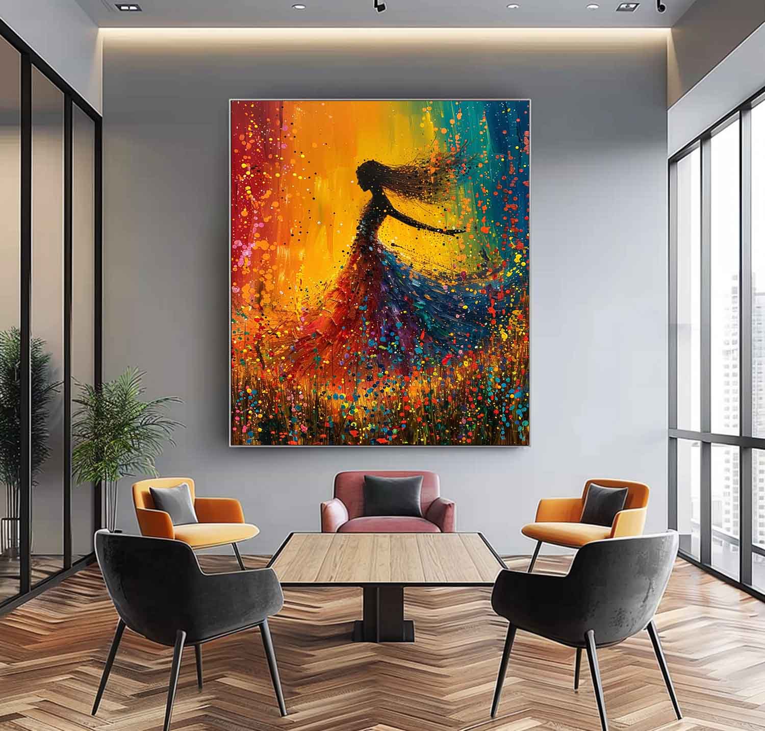 Colorful Artwork Original Modern Ballet Girl Wall Art Big Multicolor Gorgeous Girl Daning Painting Framed