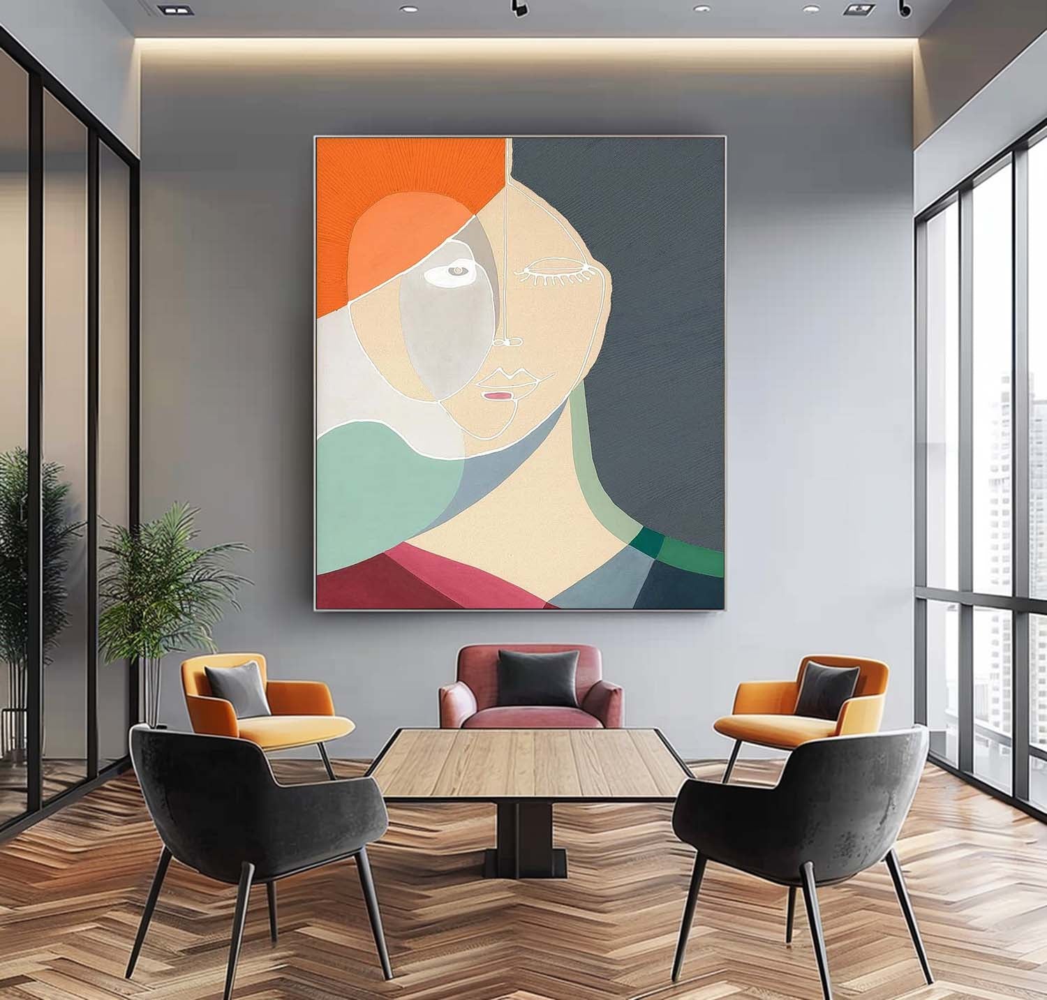 Minimalism Colorful Abstract Line Artwork Large Figure Painting Original Nordic Style Wall Art Gift