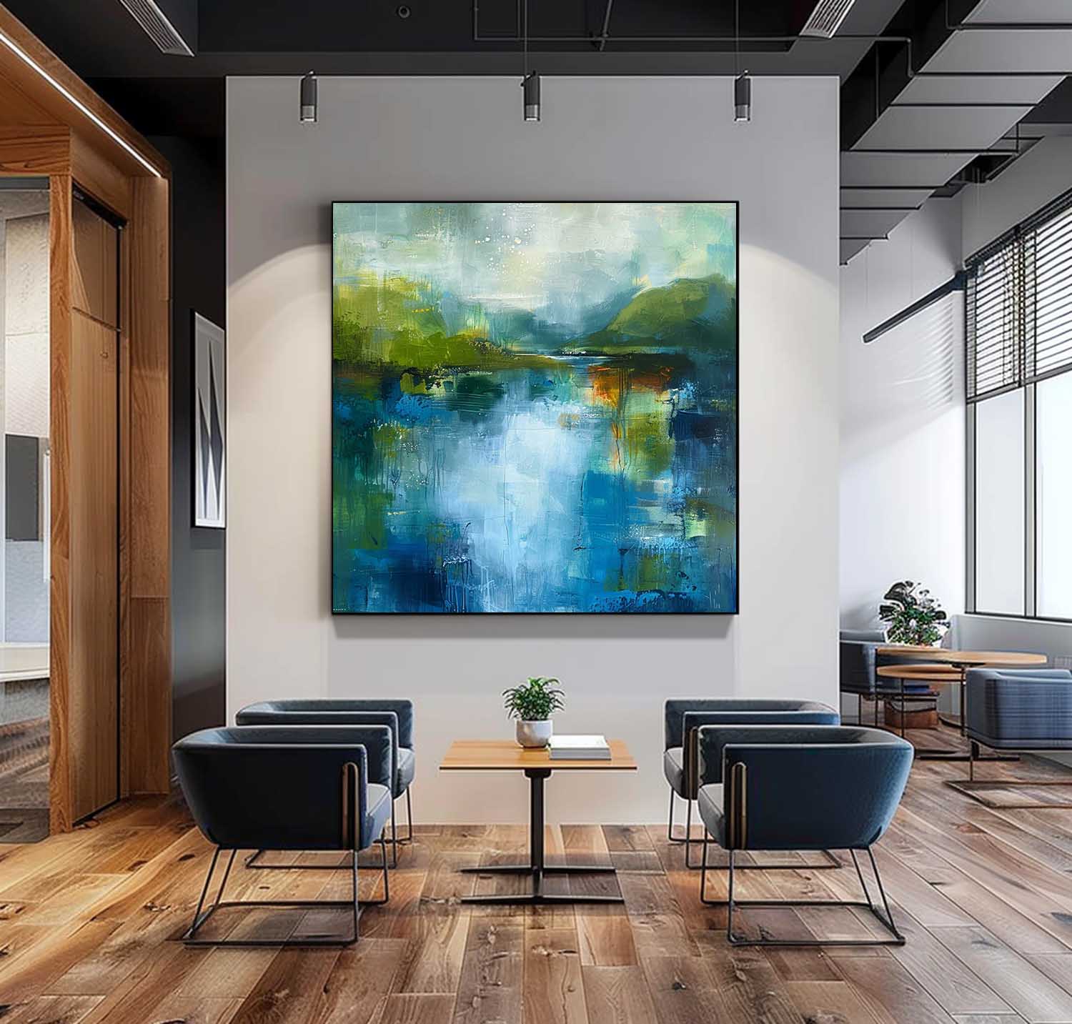 Square Modern Nature Art Large Abstract Green And Blue Oil Painting On Canvas Original Wall Art Home Decor