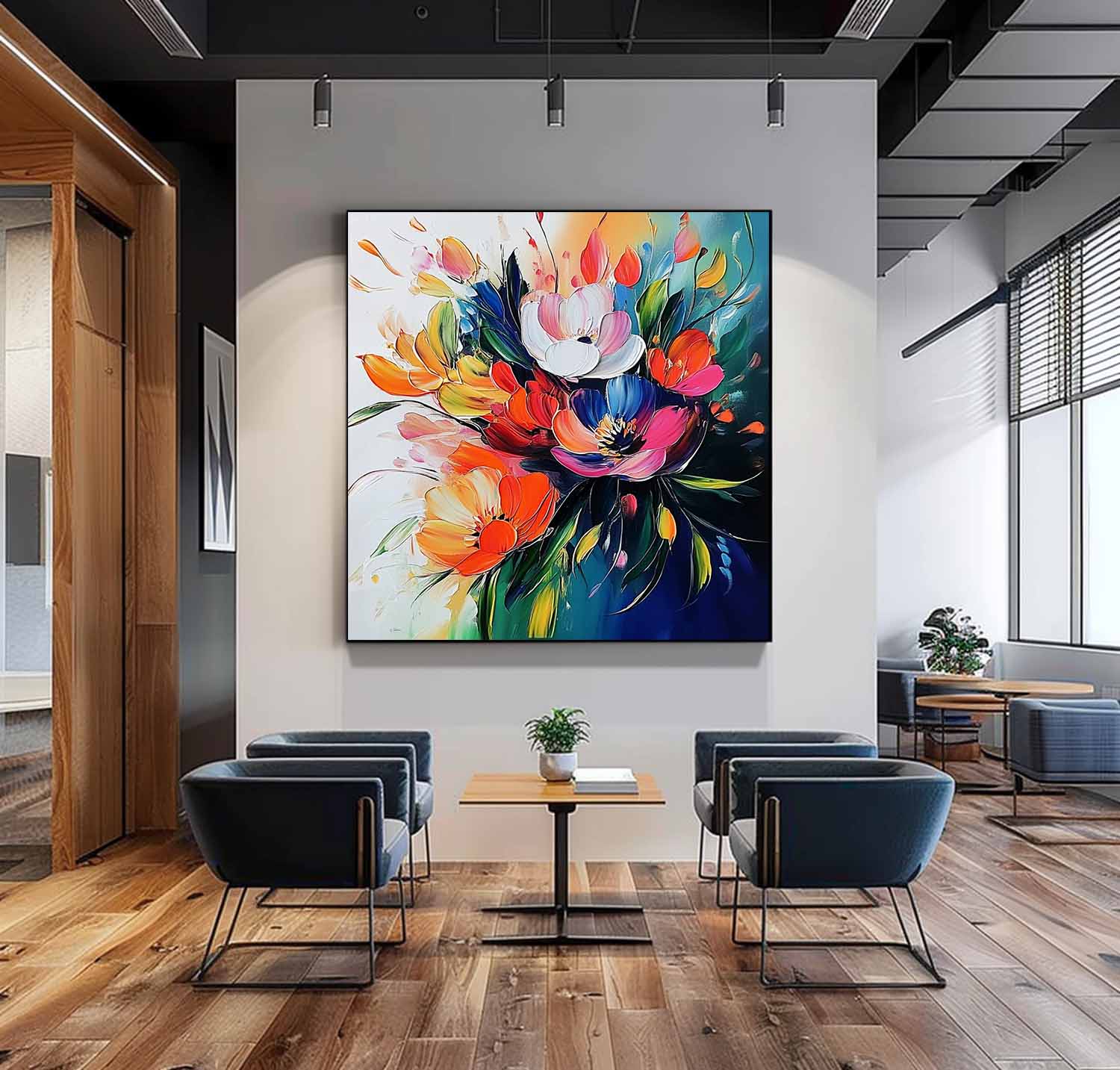 Color Large Textured Flower Painting Framed Original Beautifu Art Modern Floral Wall Art Home Decor
