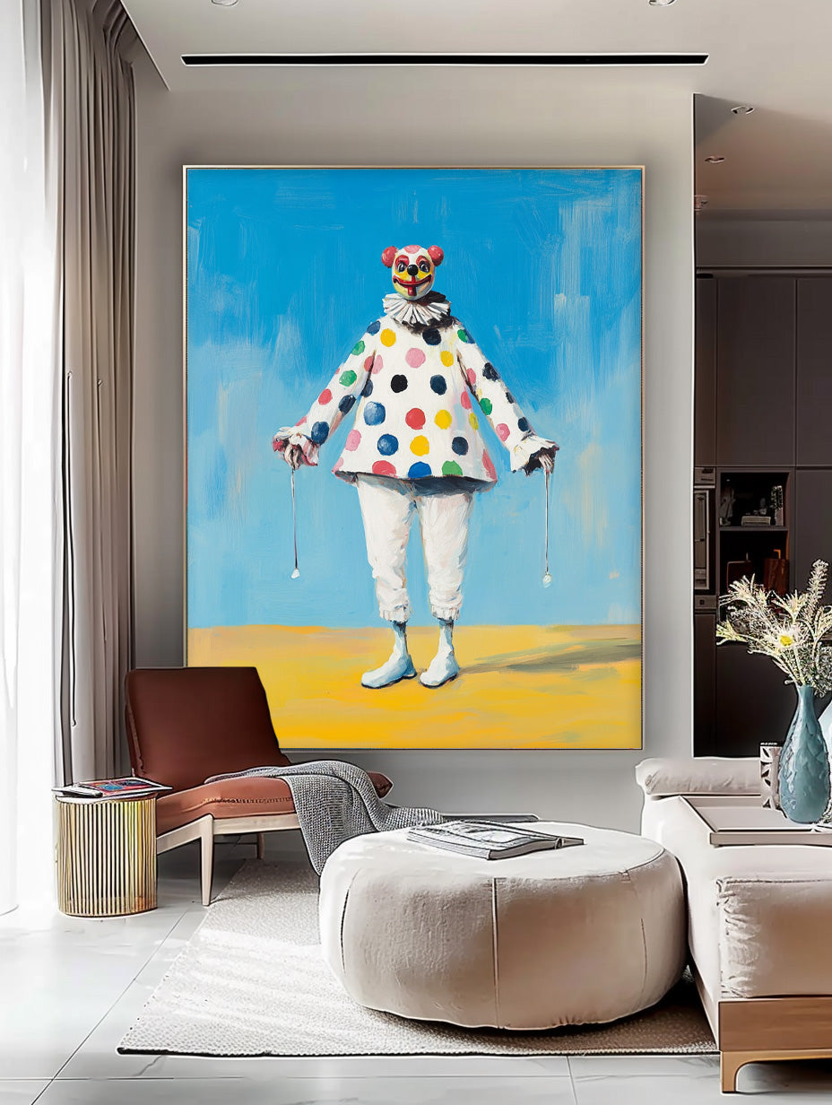 Origina Clown Artwork Modern Cute Joker Wall Art Expressive Abstract Portrait Painting Home Decor