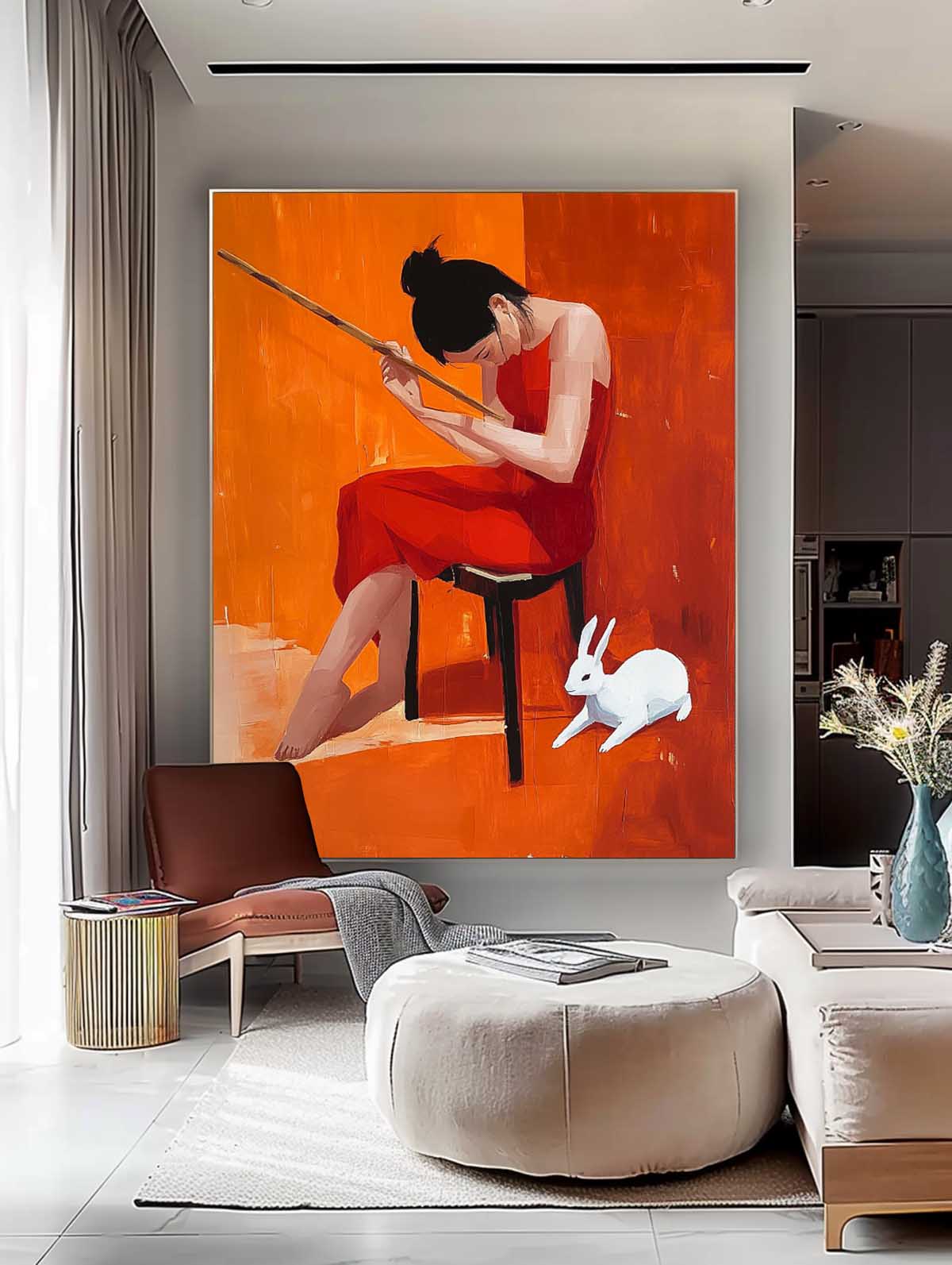 Vibrant Color Original Texture Girl Wall Art Abstract Profile Oil Painting On Canvas Portrait Modern Artwork