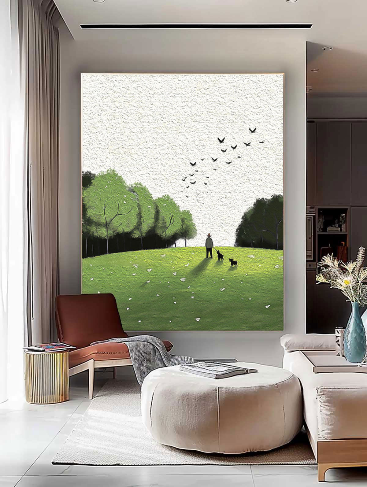Large Lawn scenery Painting On Canvas Abstract Comfortable Scenery Oil Painting Green Landscape Artwork