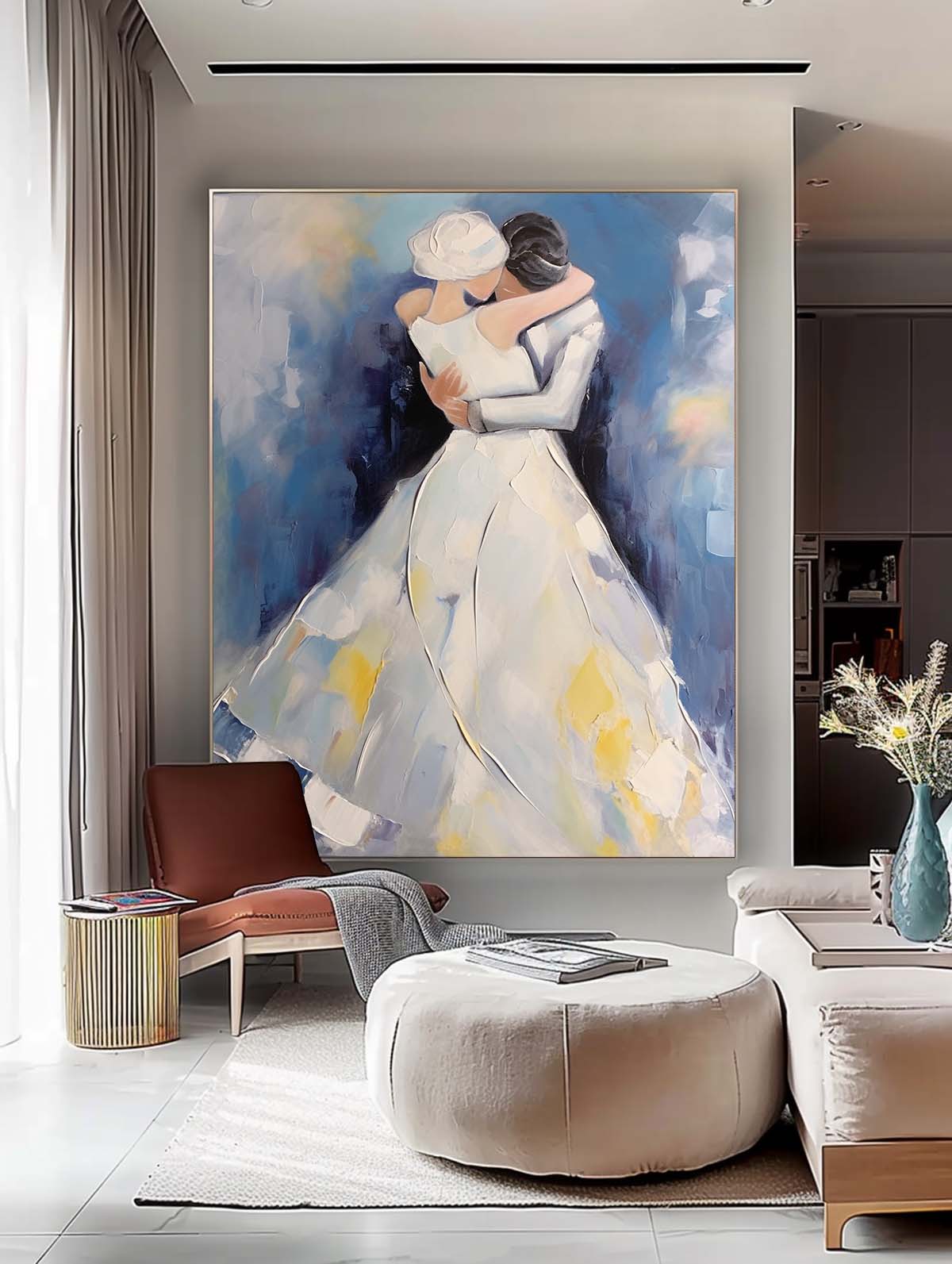 Original Wall Art Character Outline Painting Large Texture Painting Framed Wedding Artwork Anniversary Wedding Gift