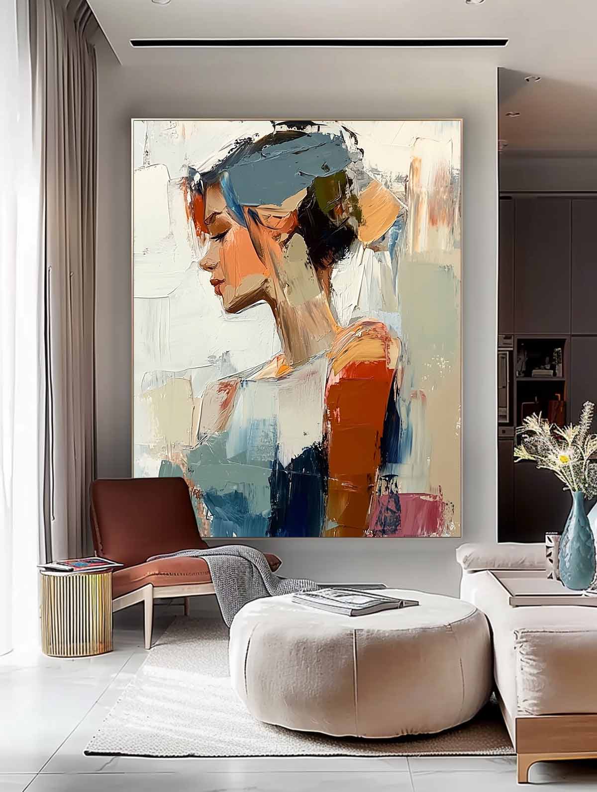 Abstract Figure Profile Oil Painting On Canvas Original Texture Girl Wall Art Portrait Modern Artwork