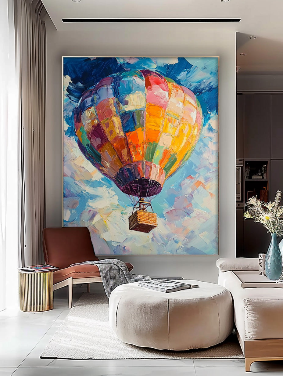 Abstract Scenery Oil Painting Large Hot Air Balloon Painting On Canvas Colorful Landscape Texture Artwork