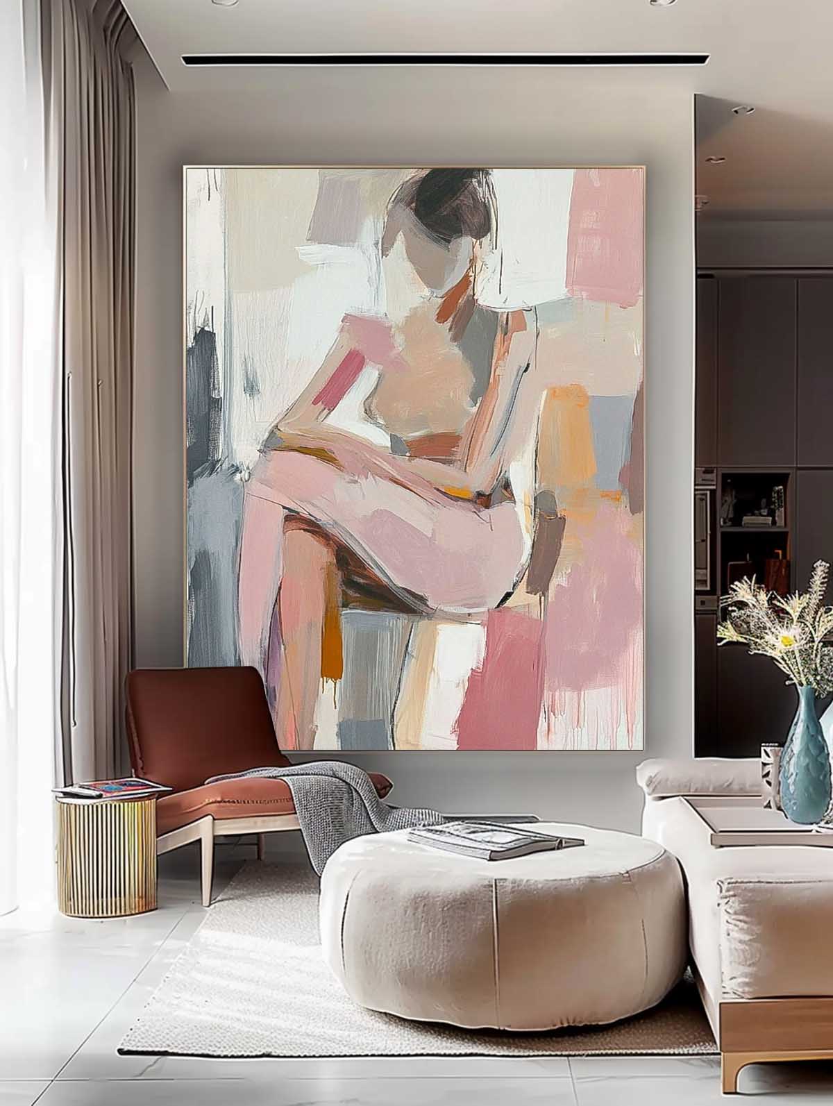 Abstract Doodle Artwork Original Wall Art Framed Large Girl Painting Abstract Lady Painting For Living Room