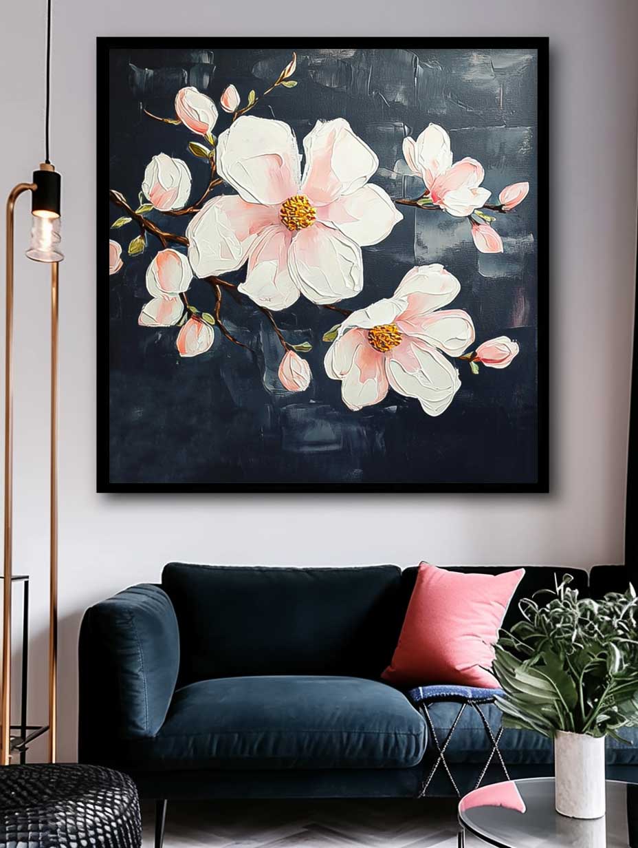 Floral Painting on Canvas 3D Blossom Textured Wall Art Flower Pastel Impasto Botanical Minimalism Artwork
